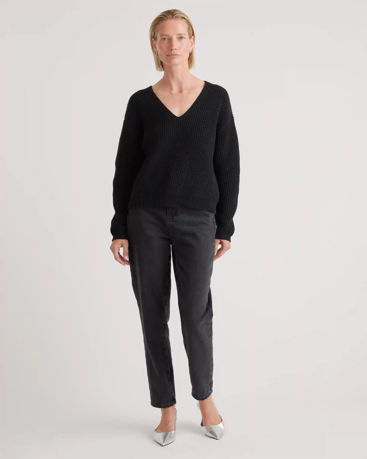 100% Organic Cotton Fisherman V-Neck Sweater