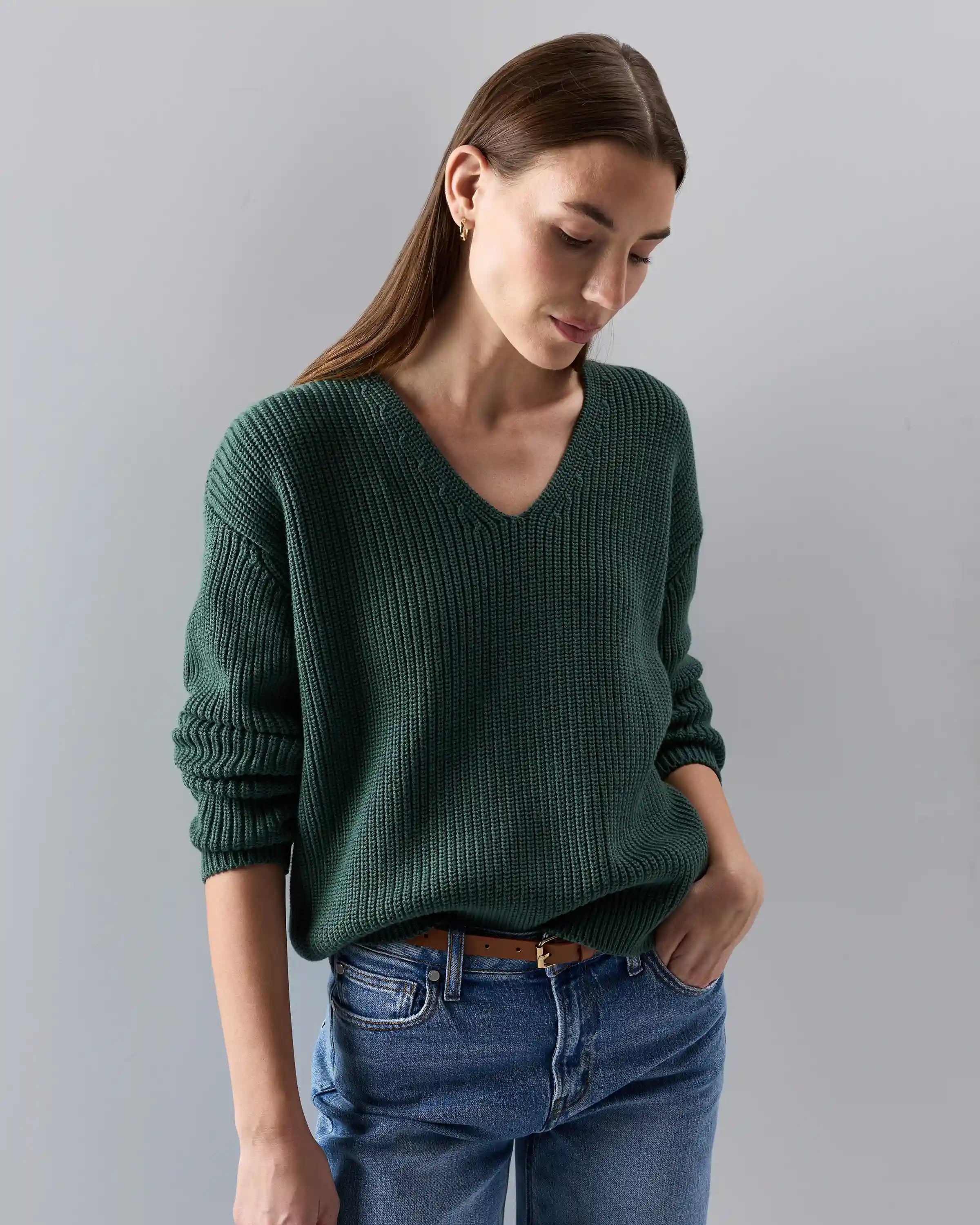 100% Organic Cotton Fisherman V-Neck Sweater
