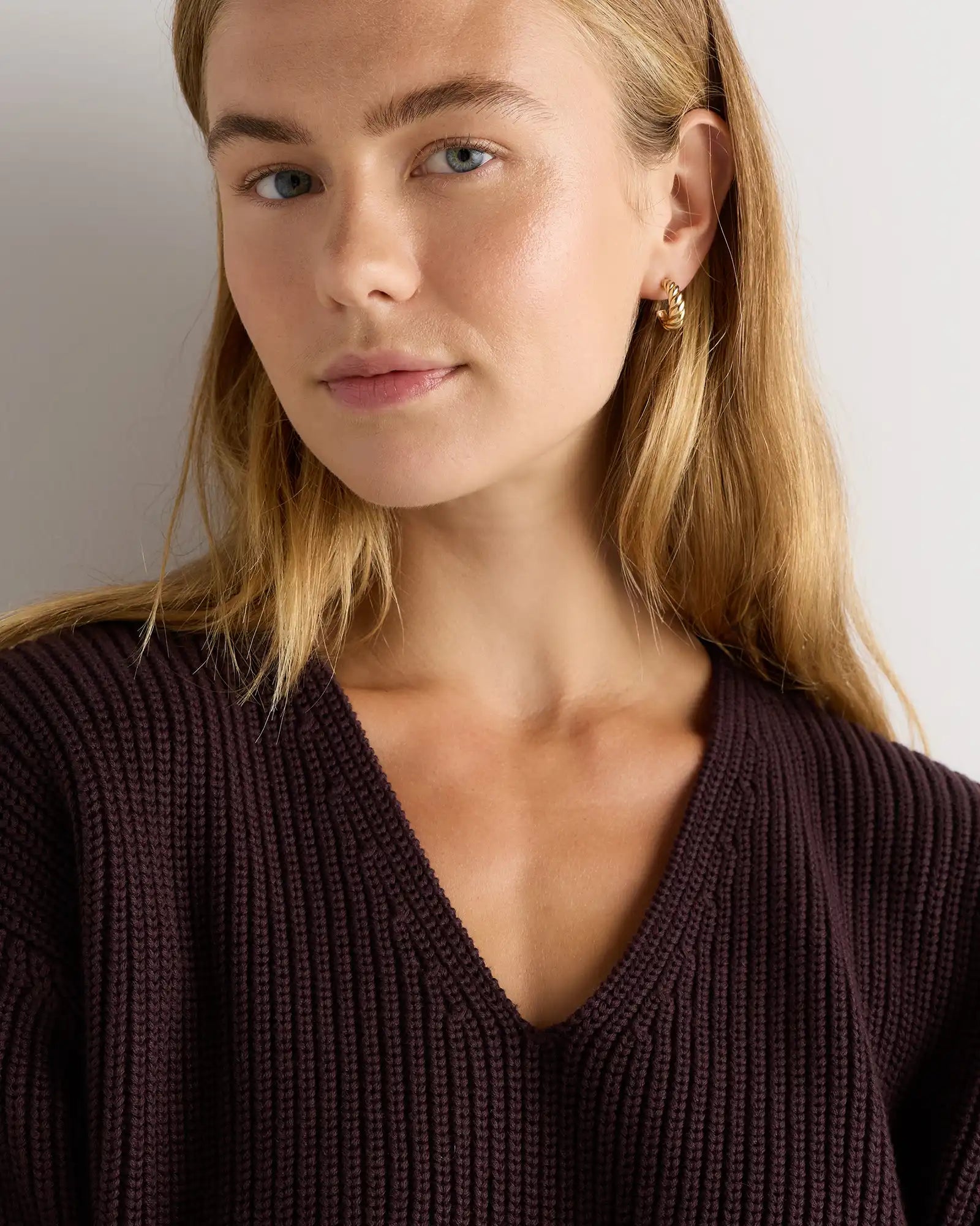 100% Organic Cotton Fisherman V-Neck Sweater