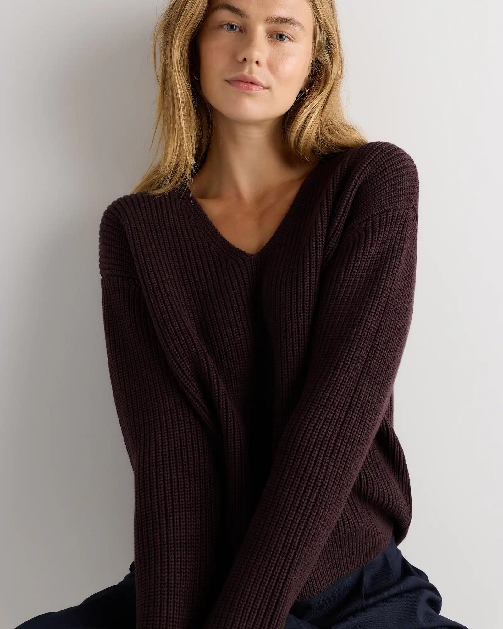 100% Organic Cotton Fisherman V-Neck Sweater