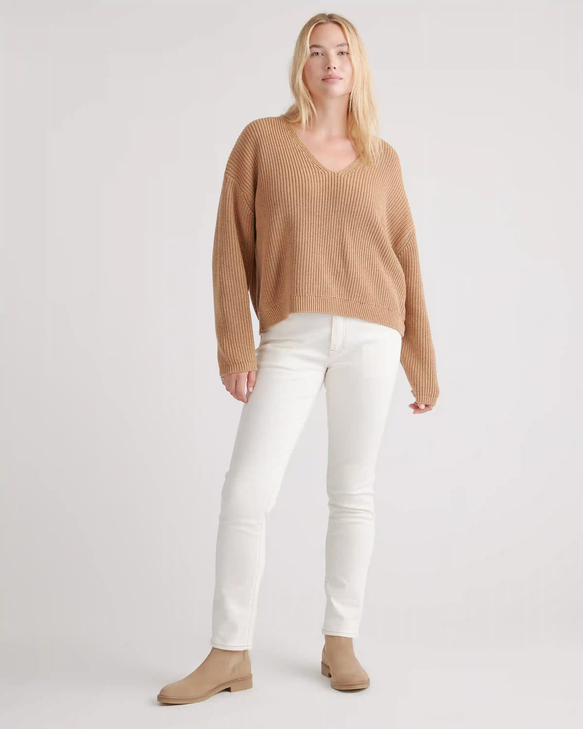 100% Organic Cotton Fisherman V-Neck Sweater