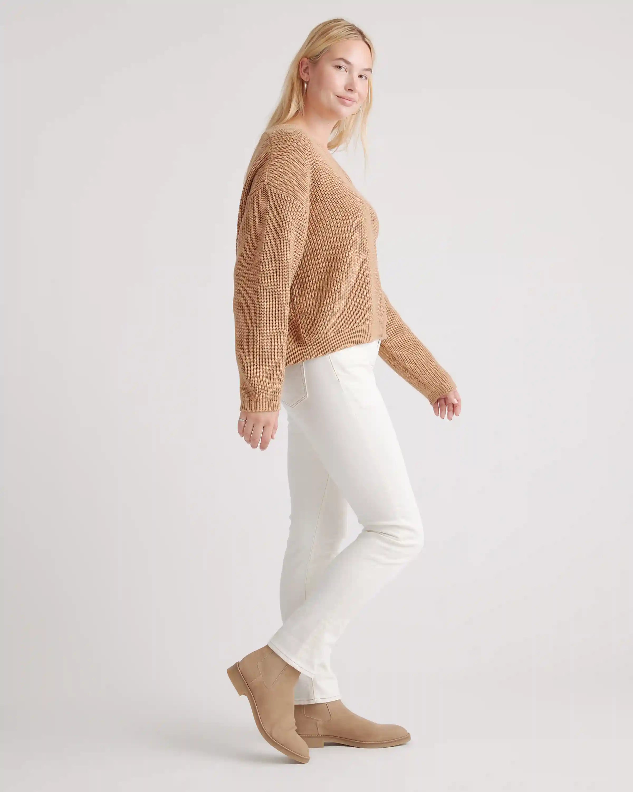 100% Organic Cotton Fisherman V-Neck Sweater