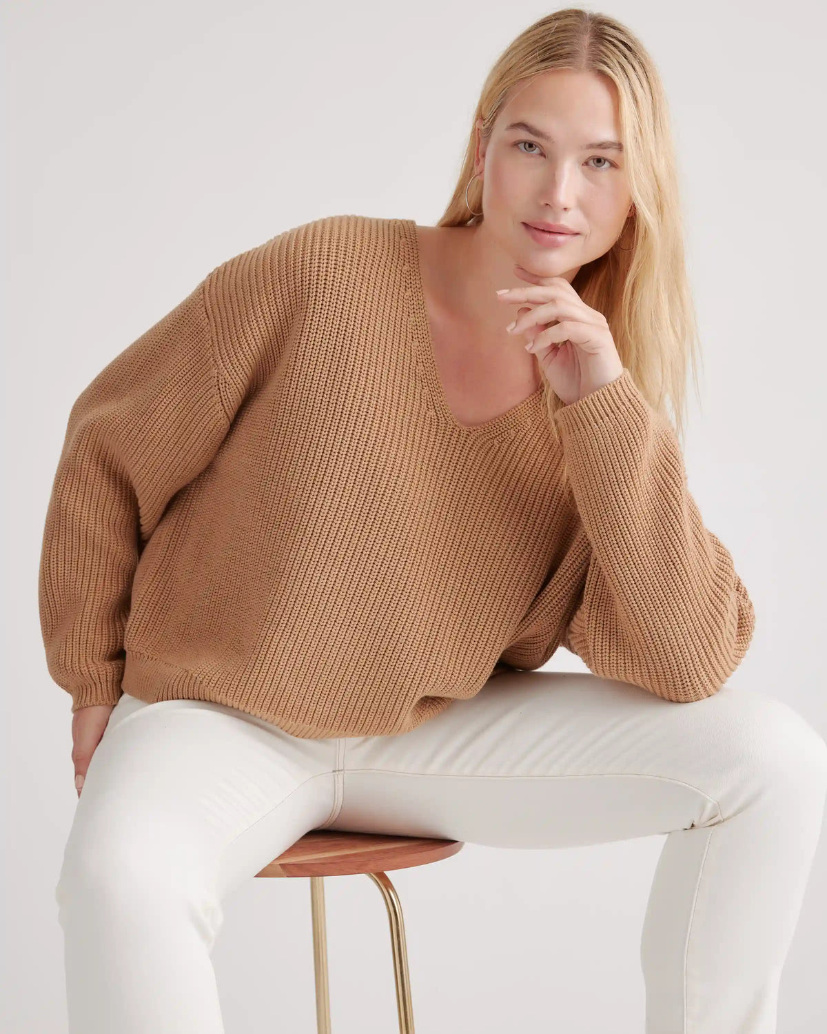 100% Organic Cotton Fisherman V-Neck Sweater