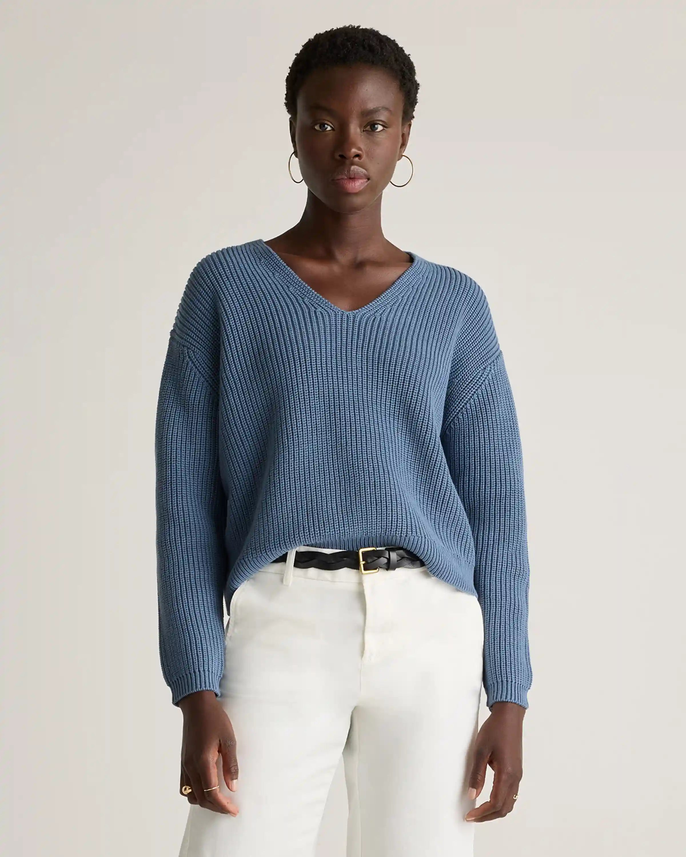 100% Organic Cotton Fisherman V-Neck Sweater