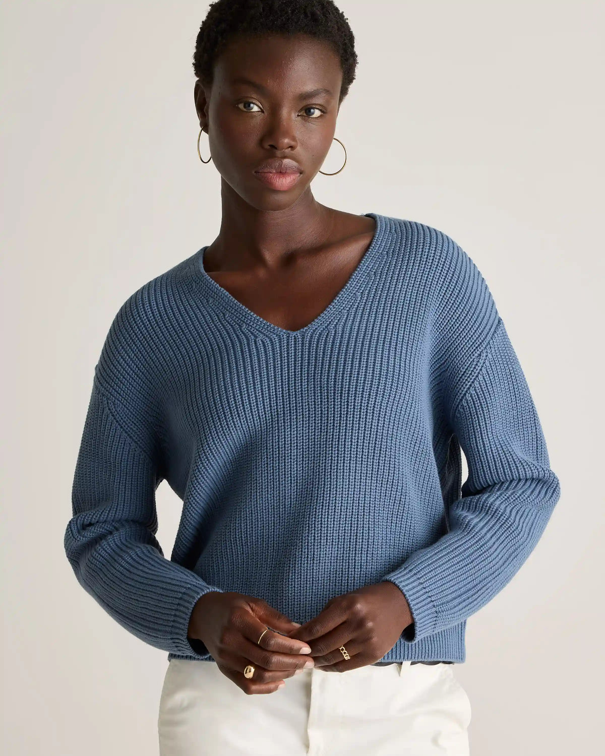 100% Organic Cotton Fisherman V-Neck Sweater