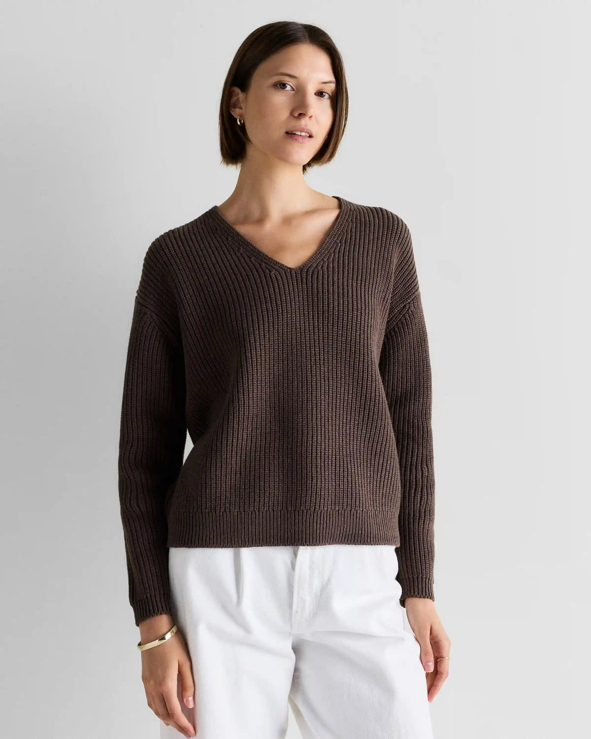 100% Organic Cotton Fisherman V-Neck Sweater