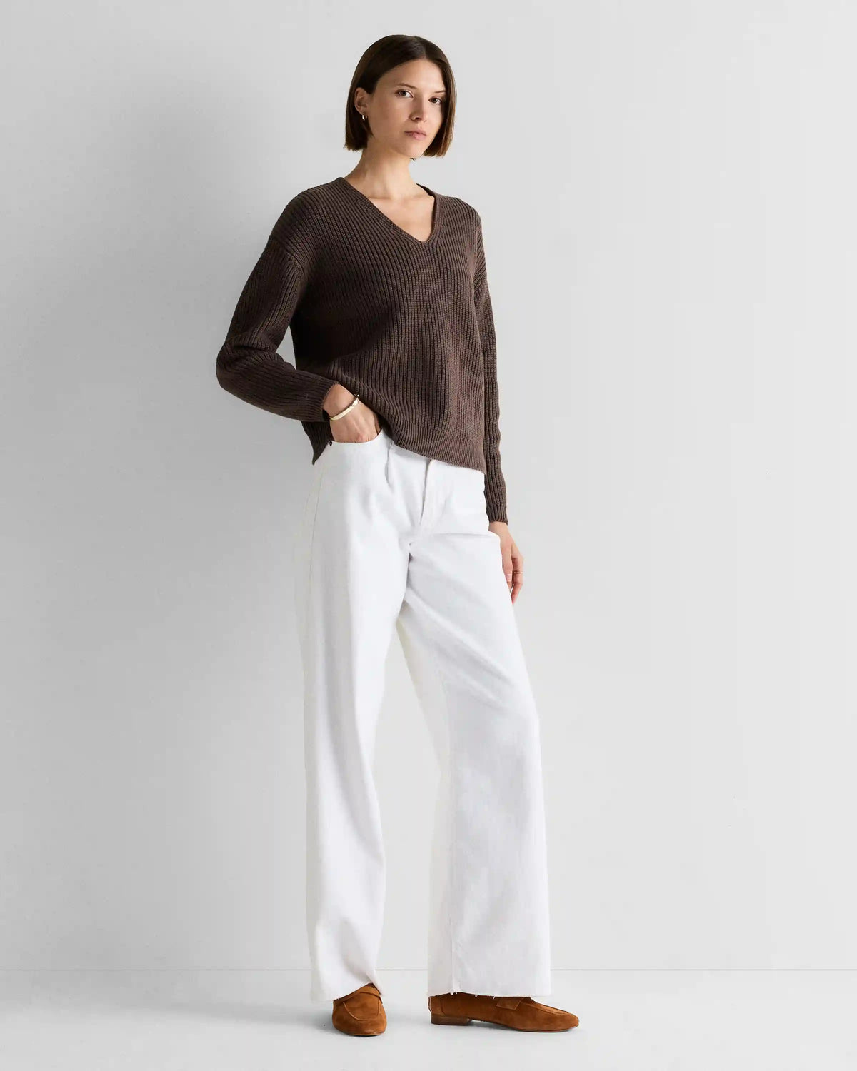 100% Organic Cotton Fisherman V-Neck Sweater