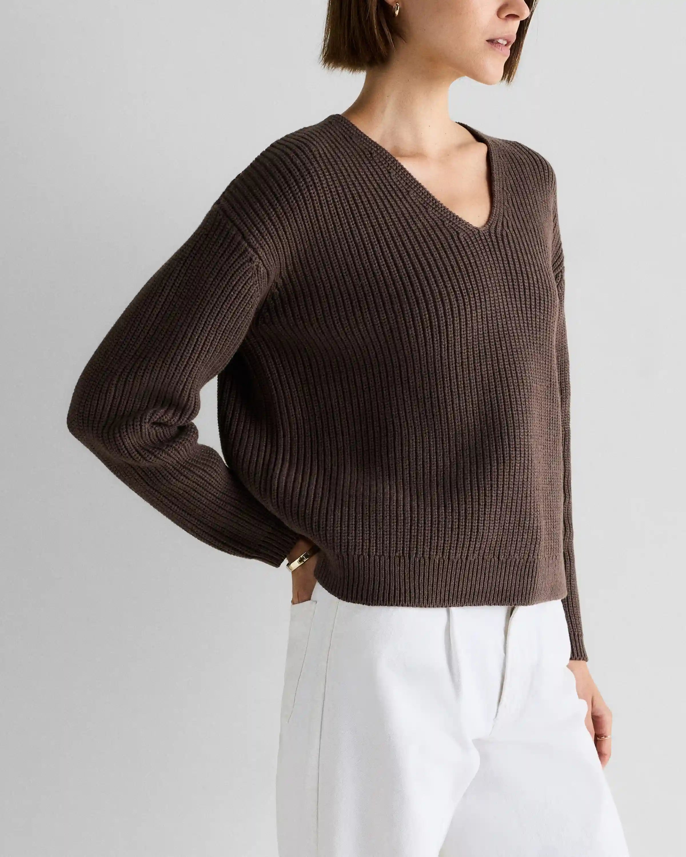 100% Organic Cotton Fisherman V-Neck Sweater