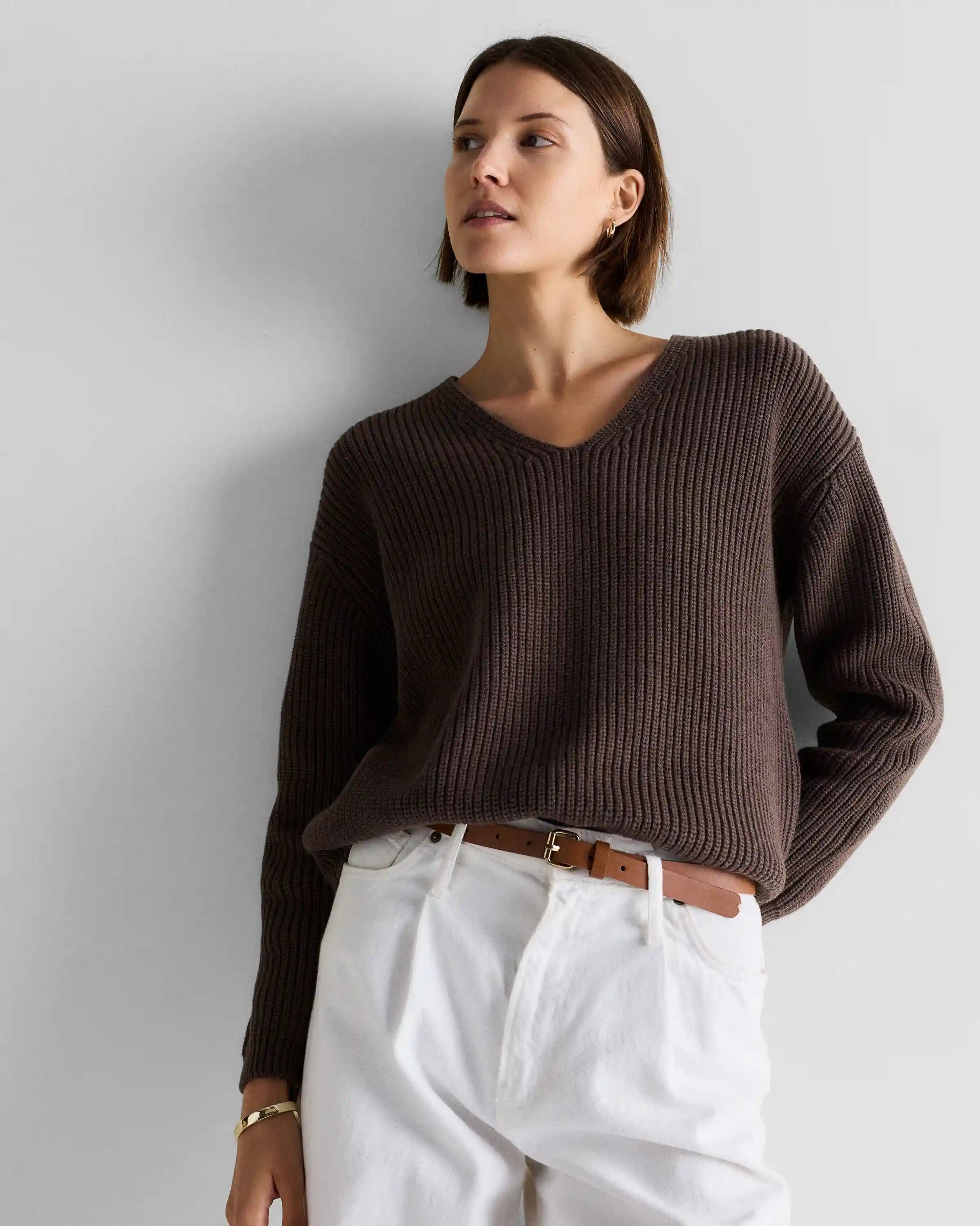 100% Organic Cotton Fisherman V-Neck Sweater
