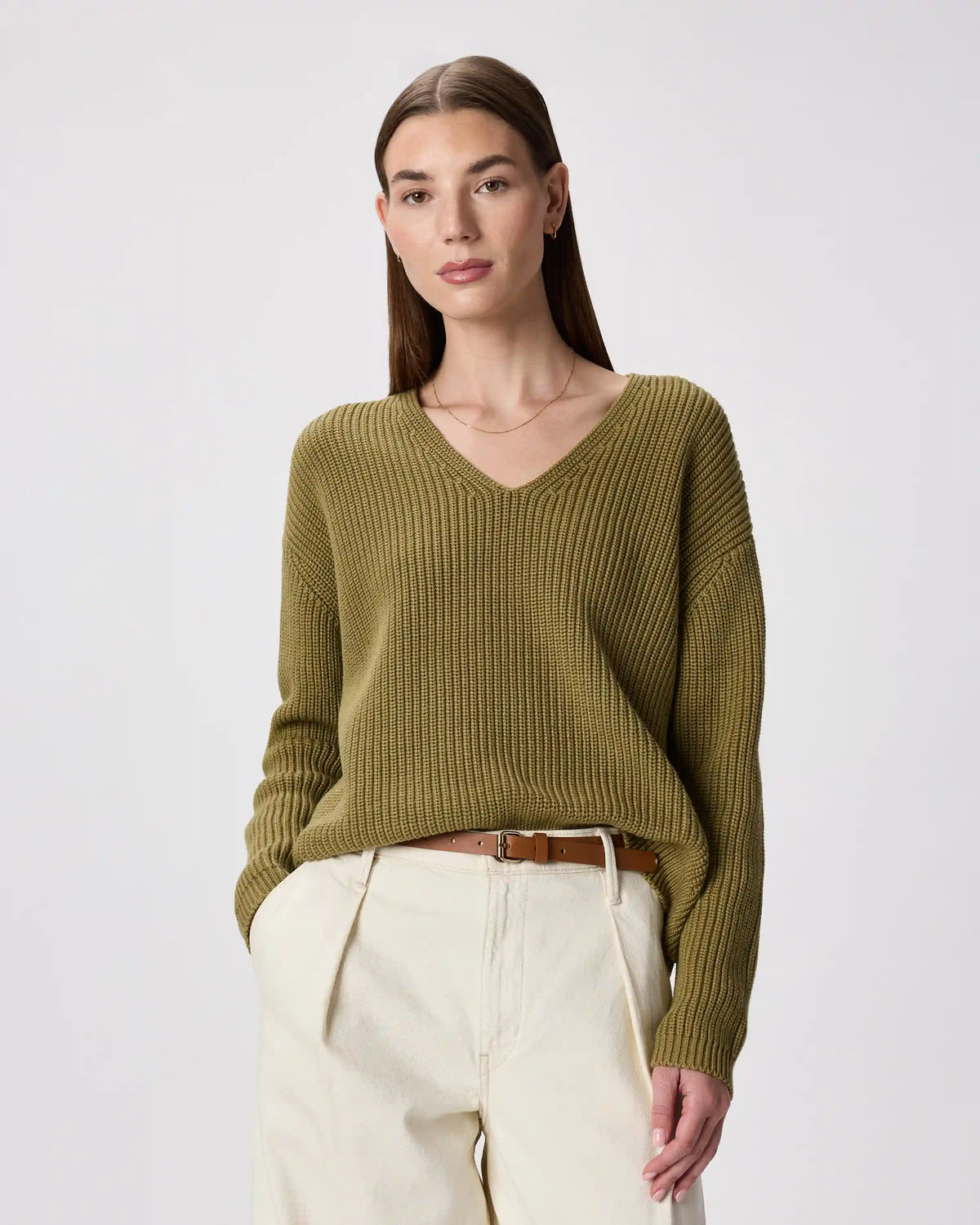 100% Organic Cotton Fisherman V-Neck Sweater