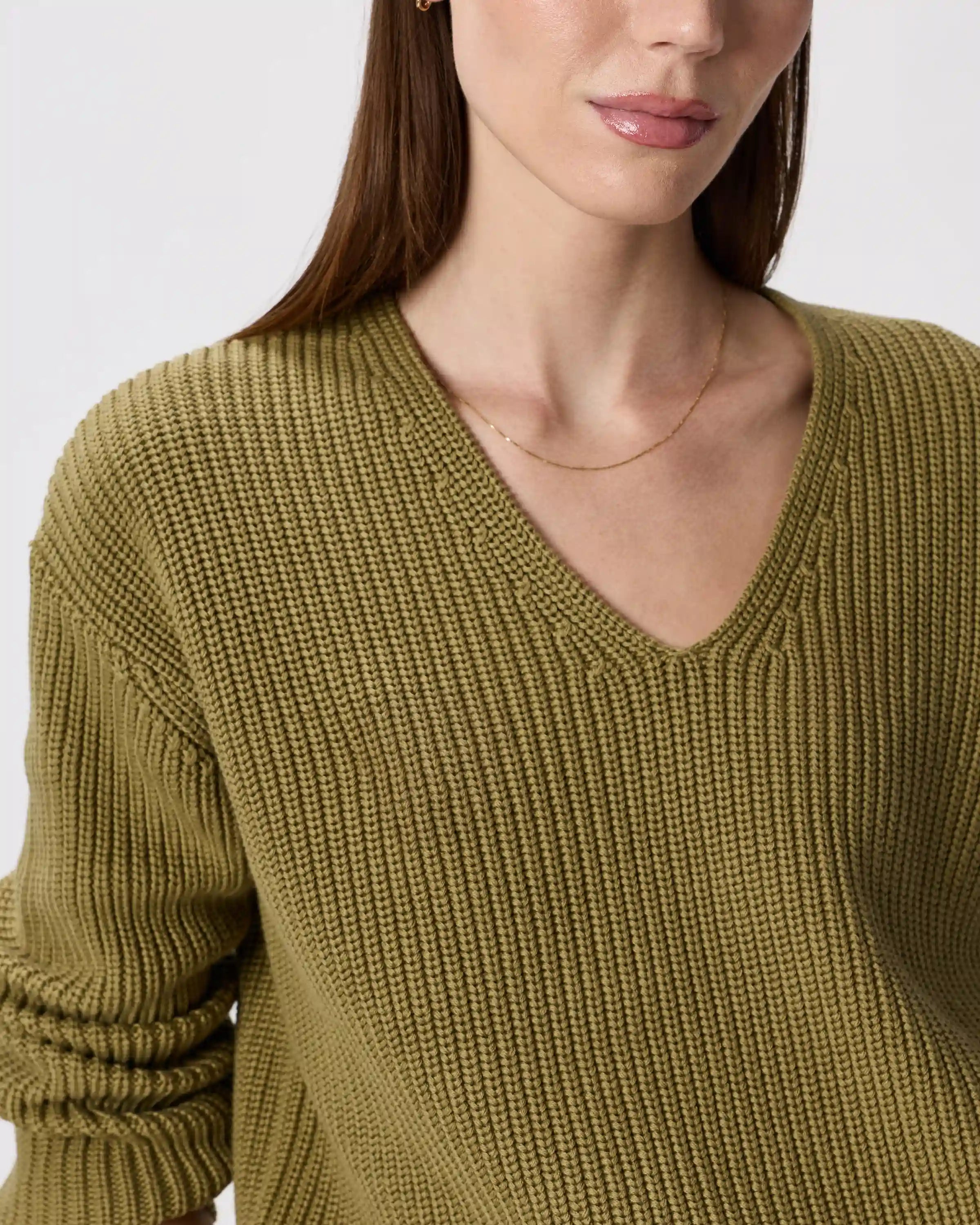 100% Organic Cotton Fisherman V-Neck Sweater