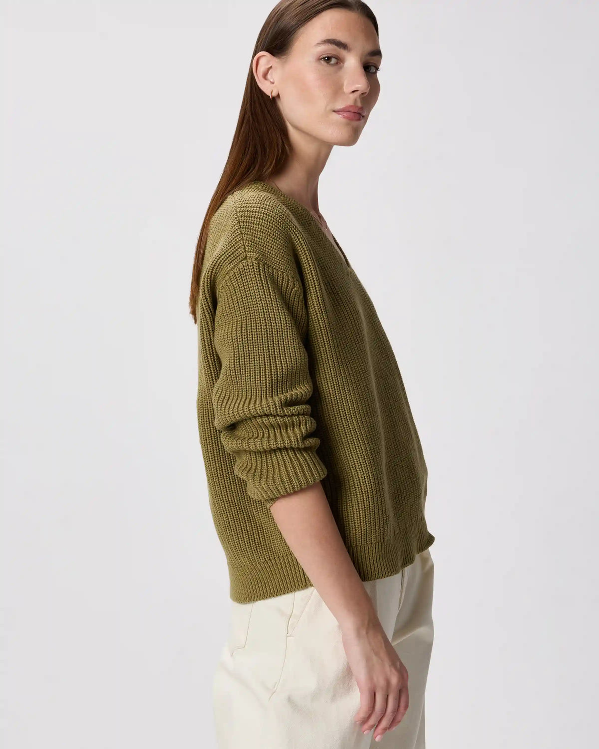 100% Organic Cotton Fisherman V-Neck Sweater