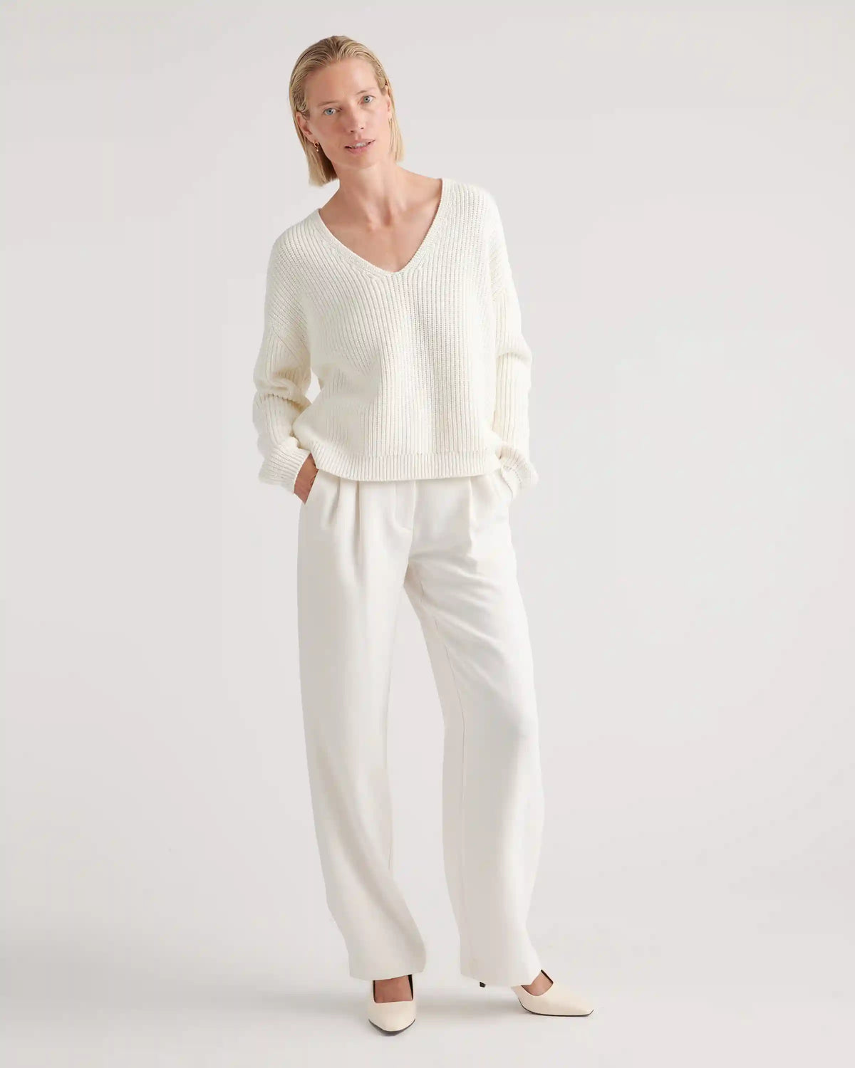 100% Organic Cotton Fisherman V-Neck Sweater