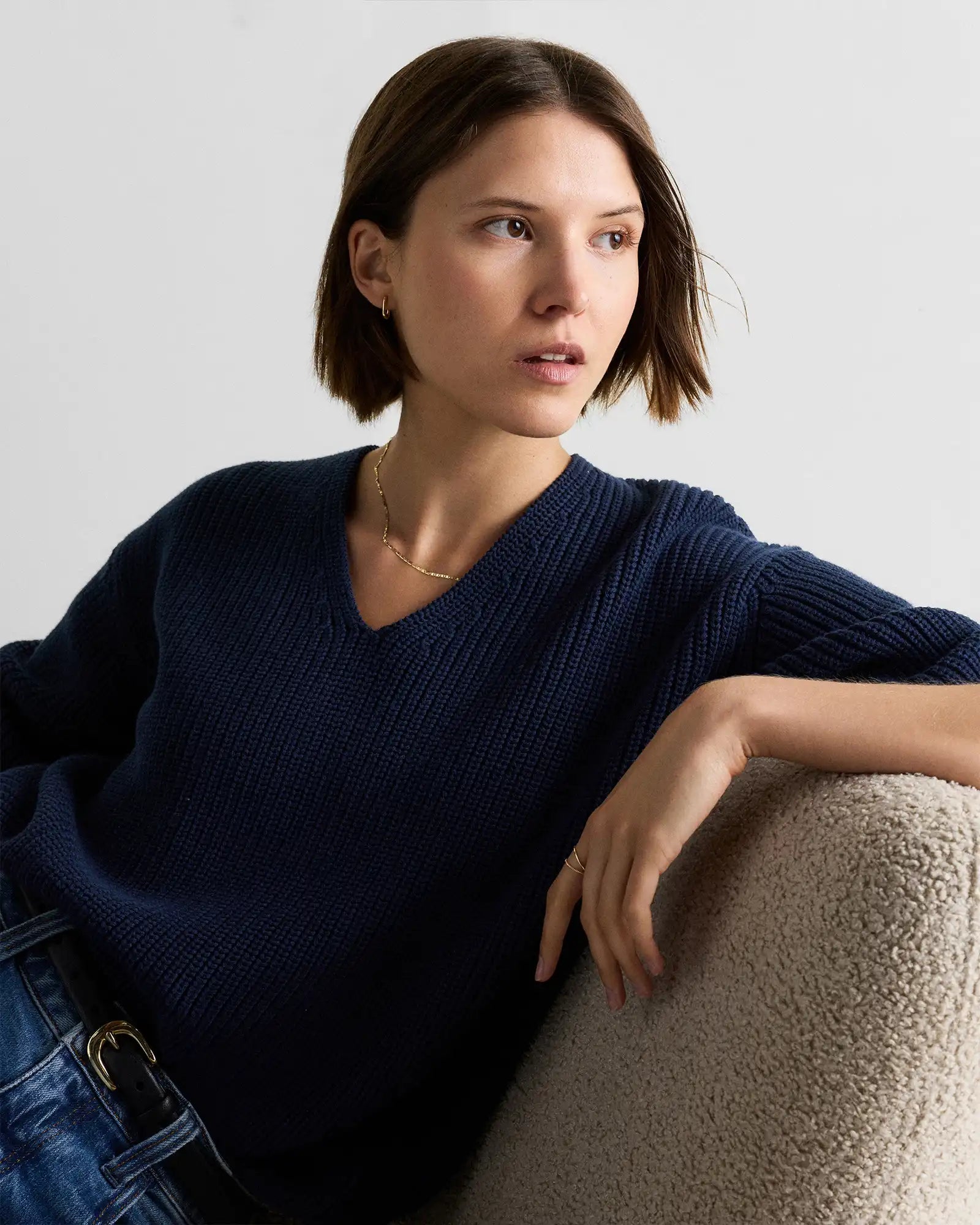 100% Organic Cotton Fisherman V-Neck Sweater