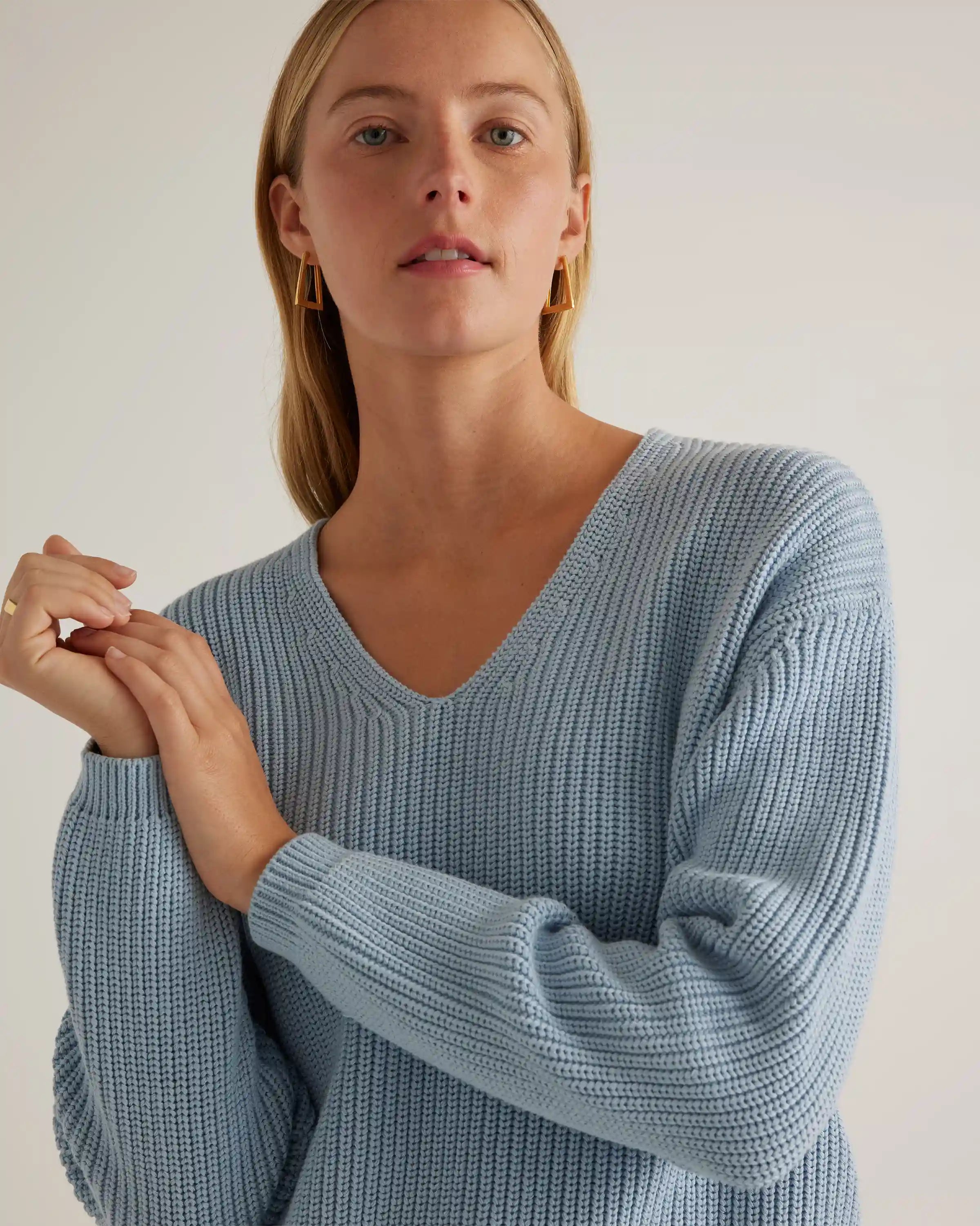 100% Organic Cotton Fisherman V-Neck Sweater