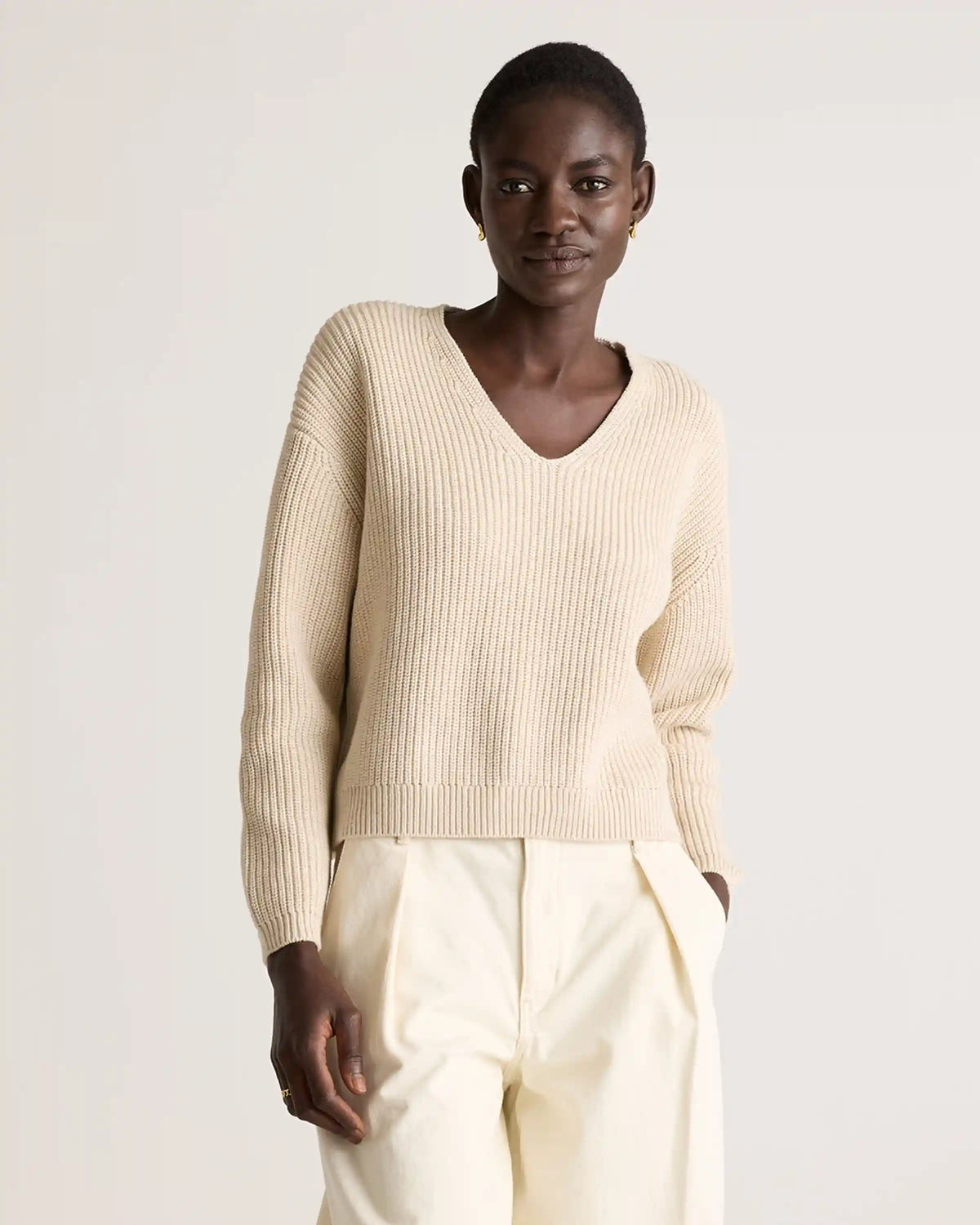 100% Organic Cotton Fisherman V-Neck Sweater