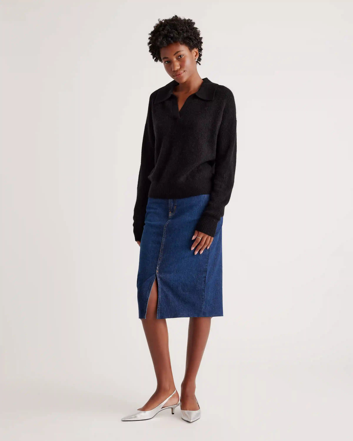 Baby Alpaca-Wool Waffle Stitch Polo Sweater