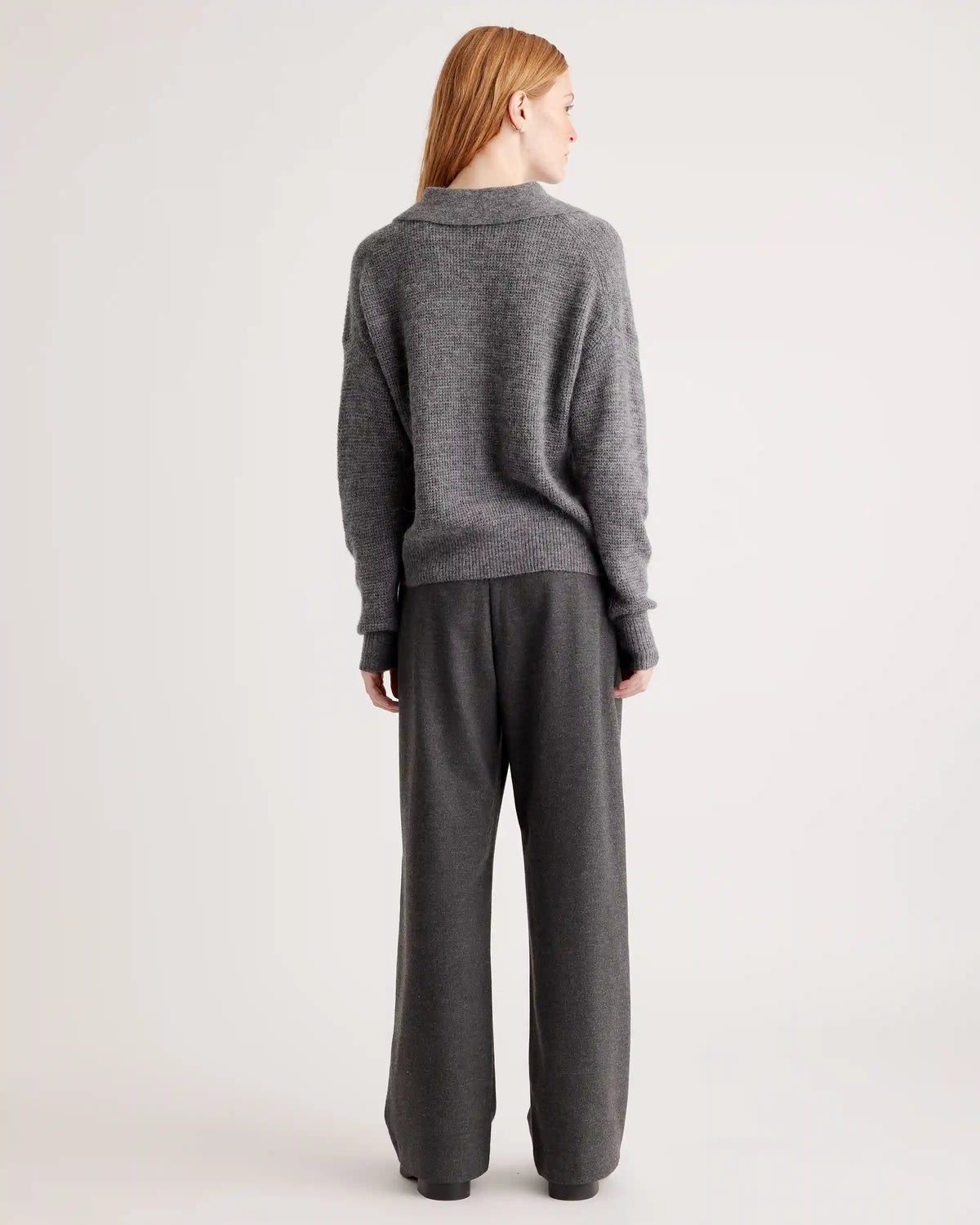 Baby Alpaca-Wool Waffle Stitch Polo Sweater