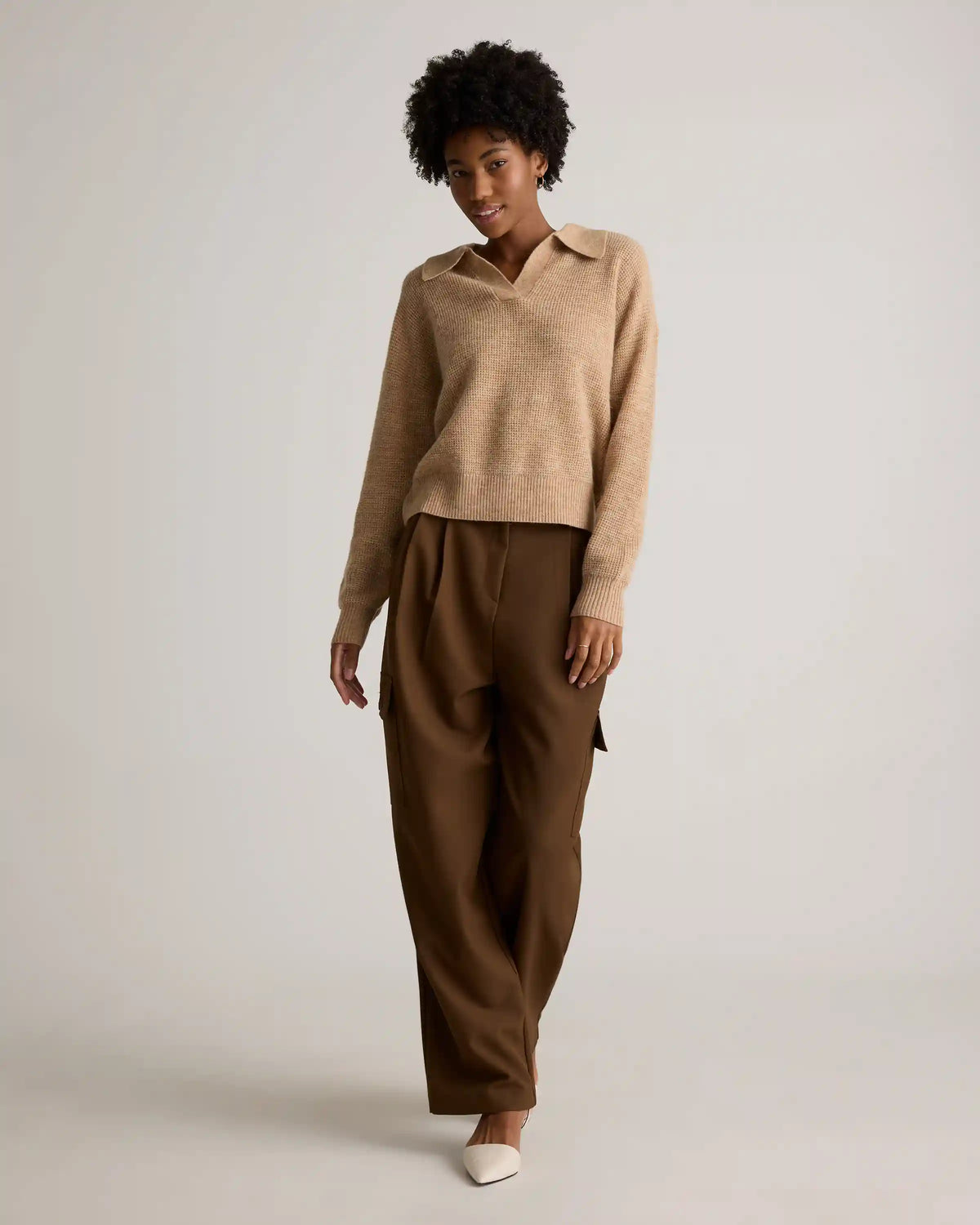 Baby Alpaca-Wool Waffle Stitch Polo Sweater