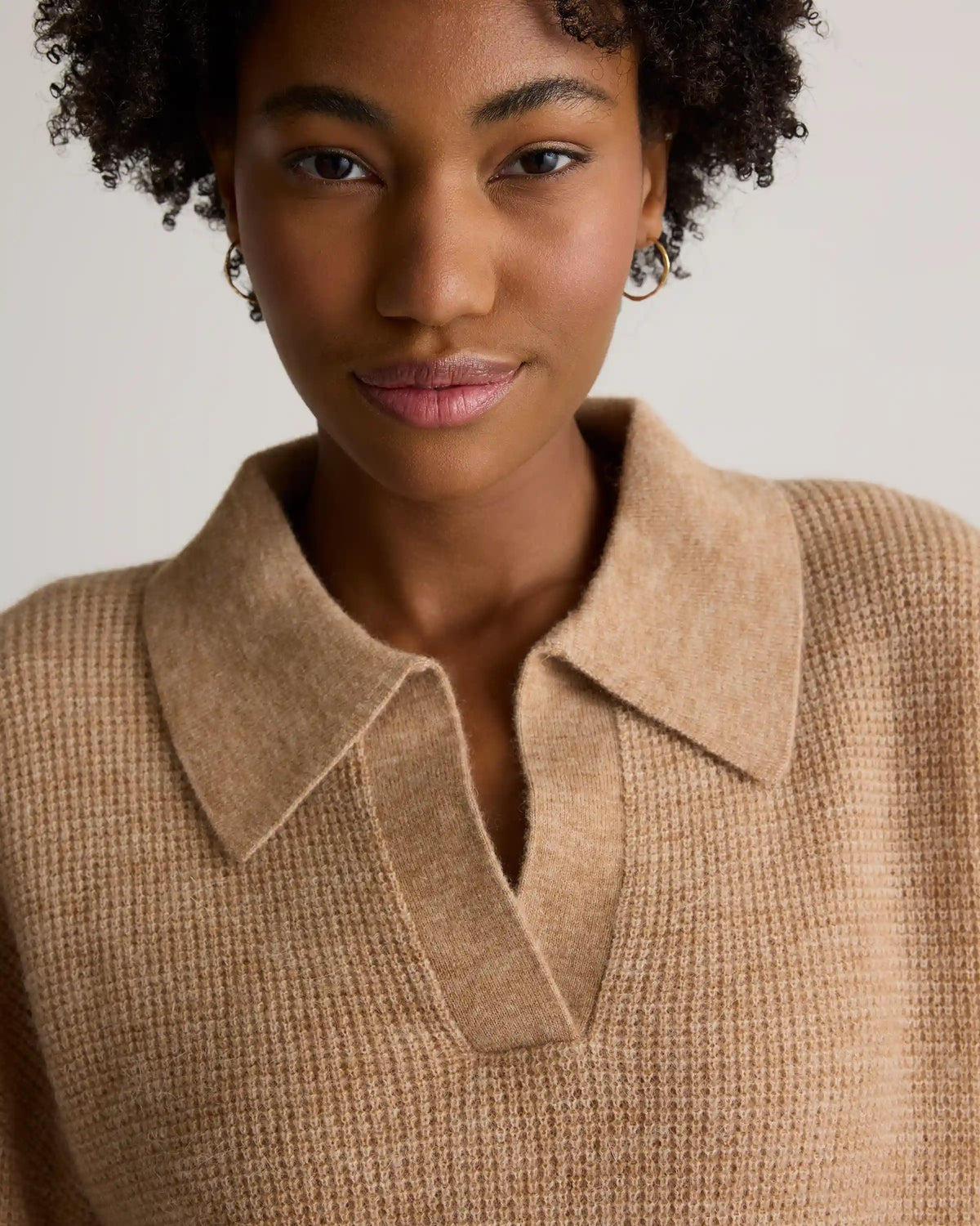 Baby Alpaca-Wool Waffle Stitch Polo Sweater