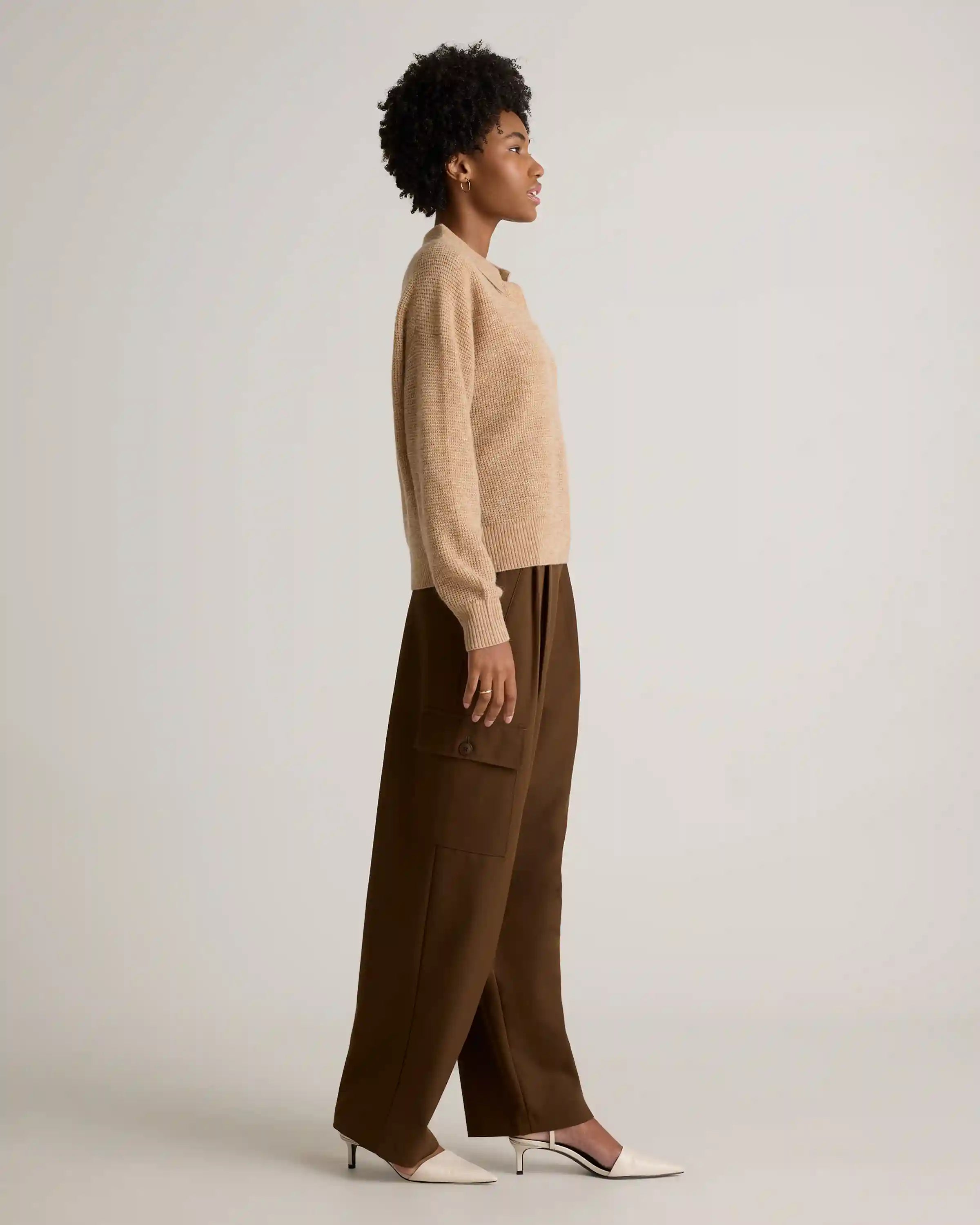 Baby Alpaca-Wool Waffle Stitch Polo Sweater