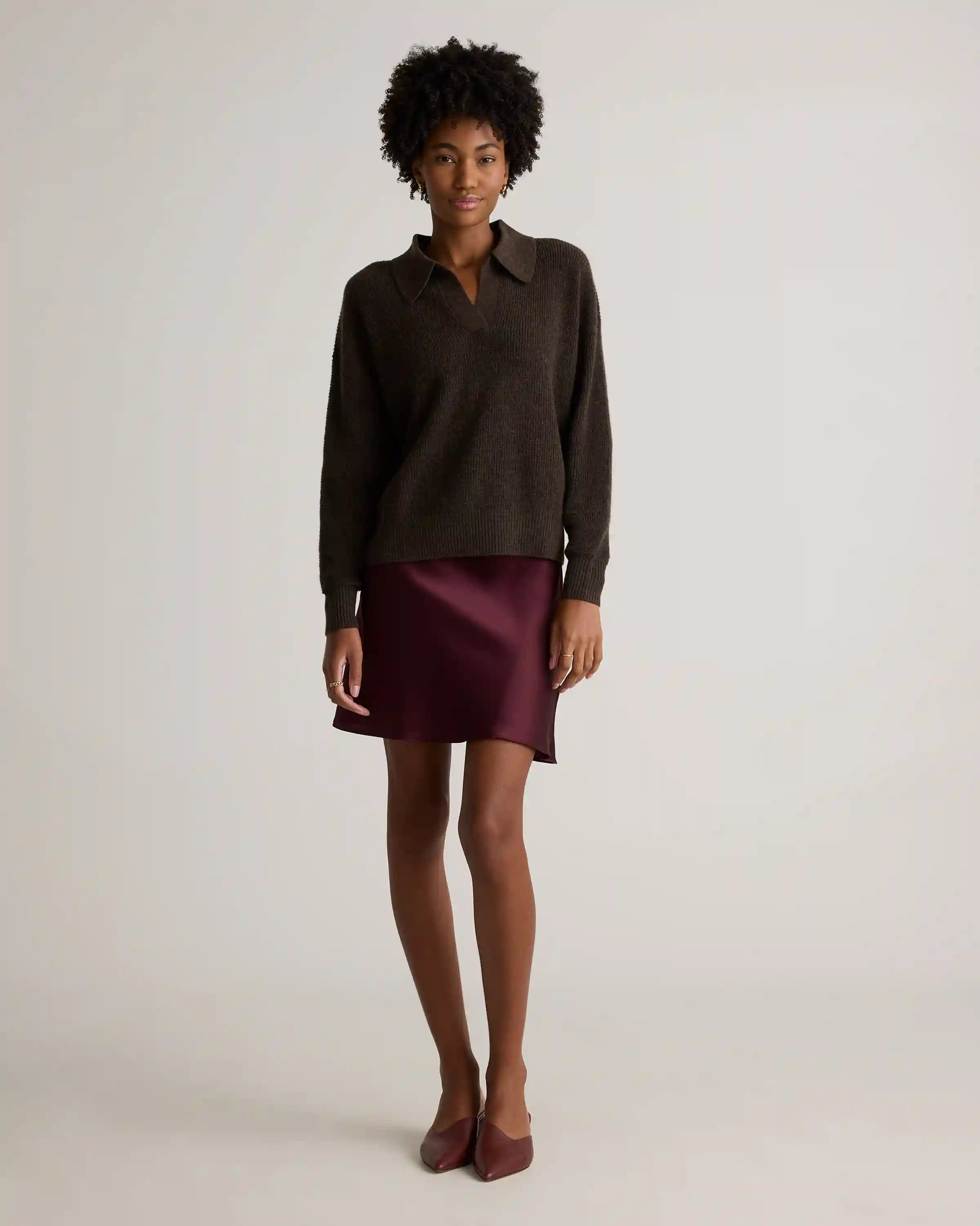 Baby Alpaca-Wool Waffle Stitch Polo Sweater