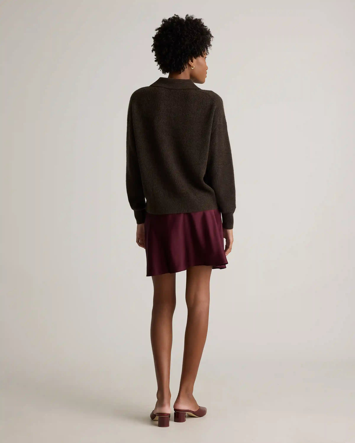 Baby Alpaca-Wool Waffle Stitch Polo Sweater