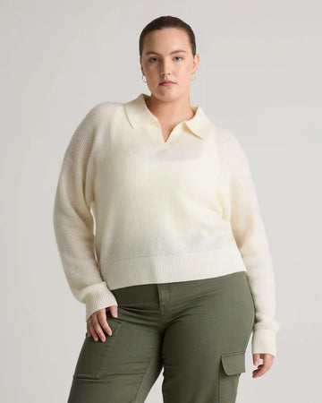 Baby Alpaca-Wool Waffle Stitch Polo Sweater