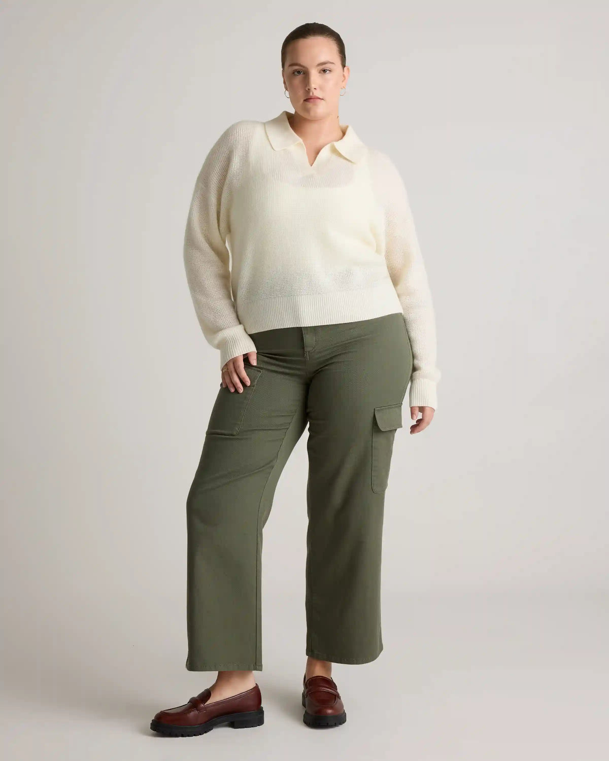 Baby Alpaca-Wool Waffle Stitch Polo Sweater