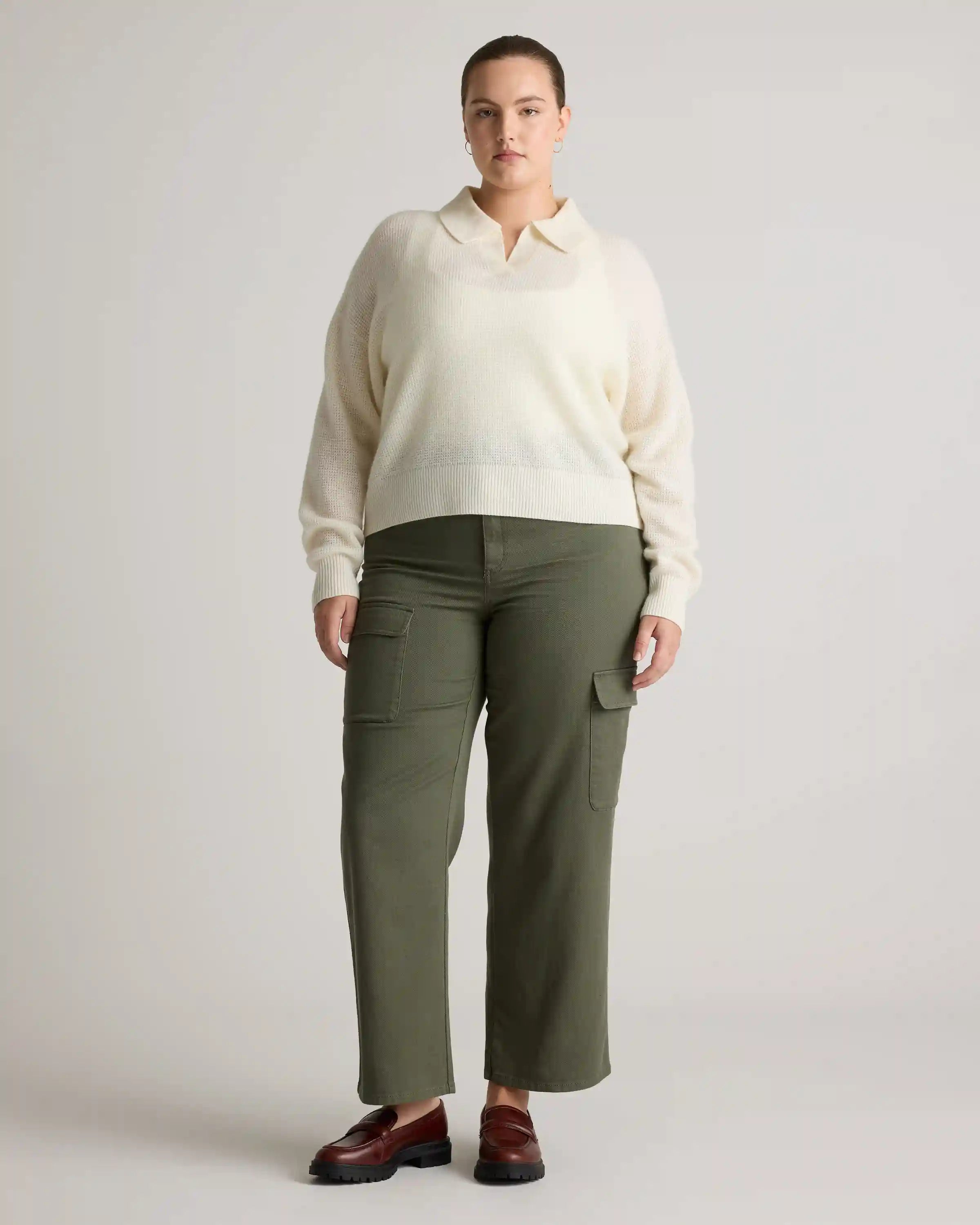 Baby Alpaca-Wool Waffle Stitch Polo Sweater