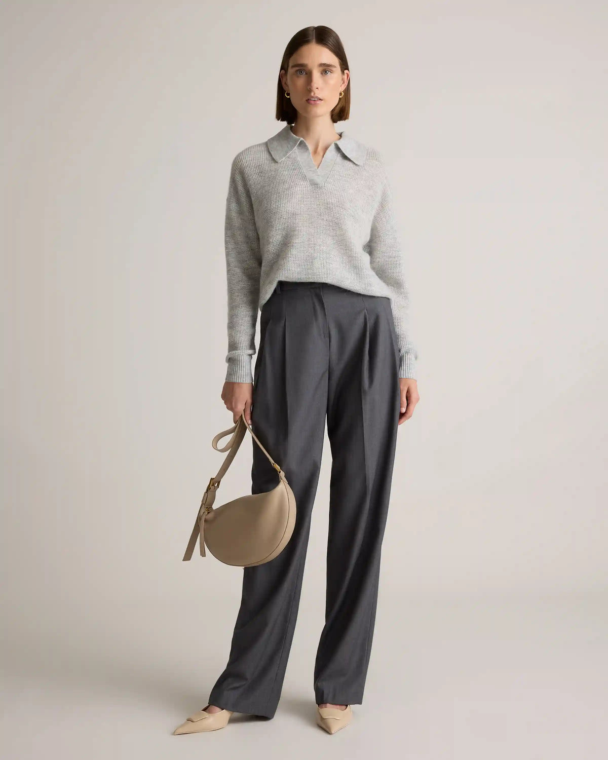 Baby Alpaca-Wool Waffle Stitch Polo Sweater