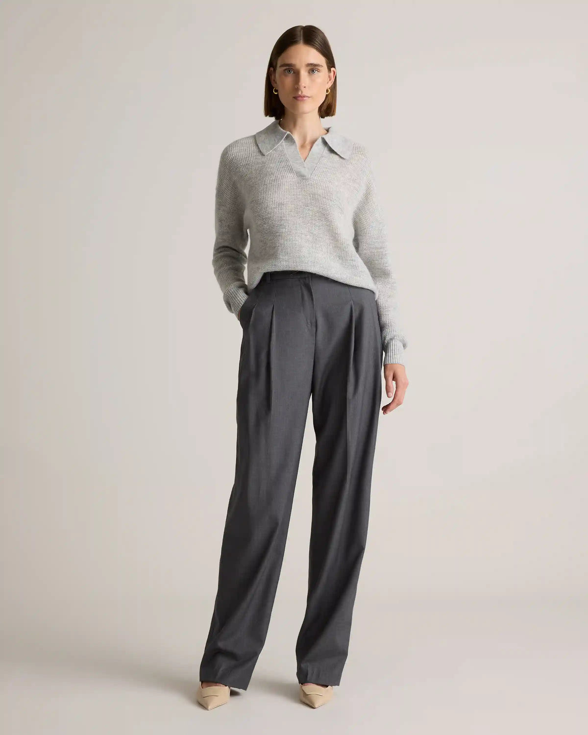 Baby Alpaca-Wool Waffle Stitch Polo Sweater