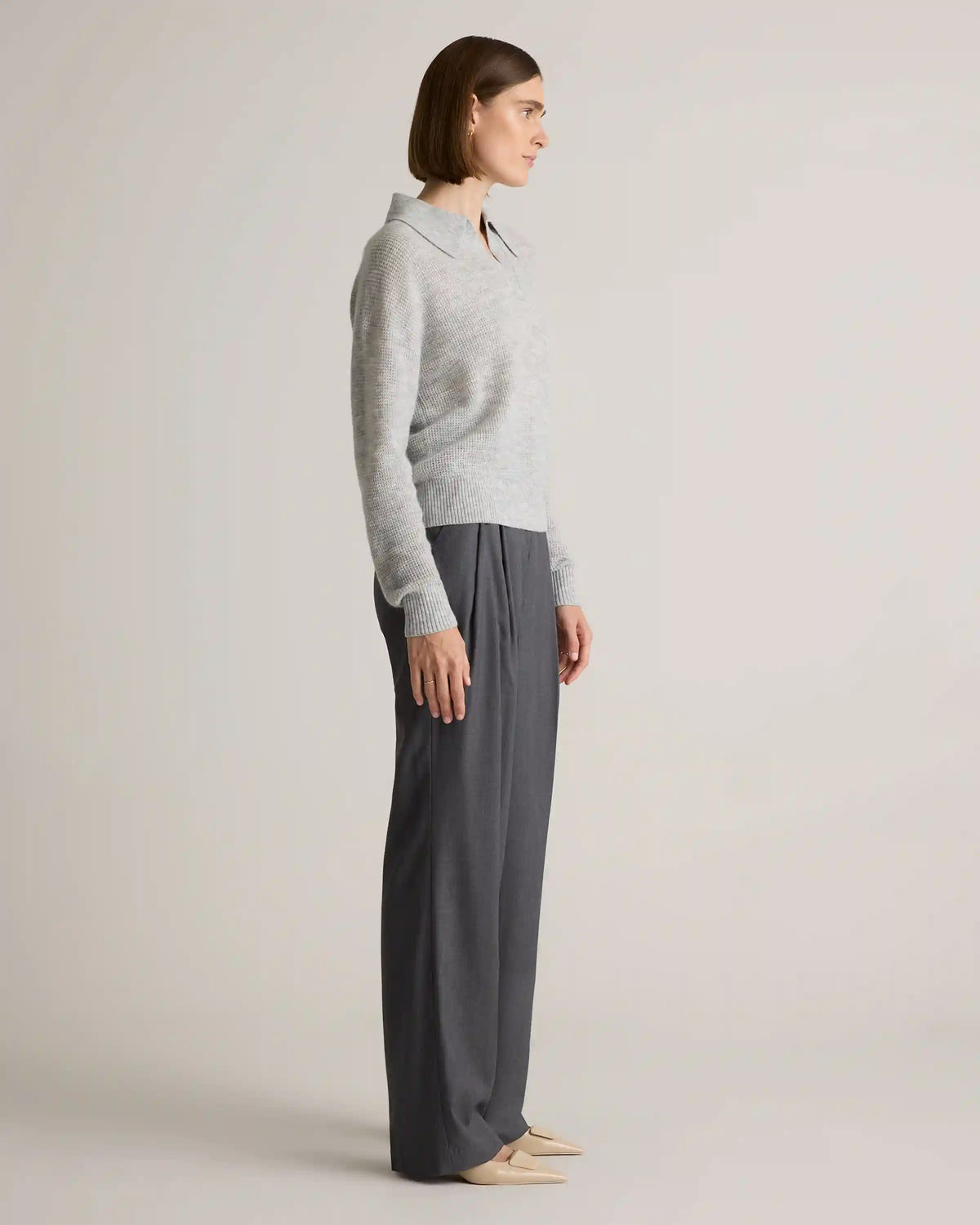 Baby Alpaca-Wool Waffle Stitch Polo Sweater