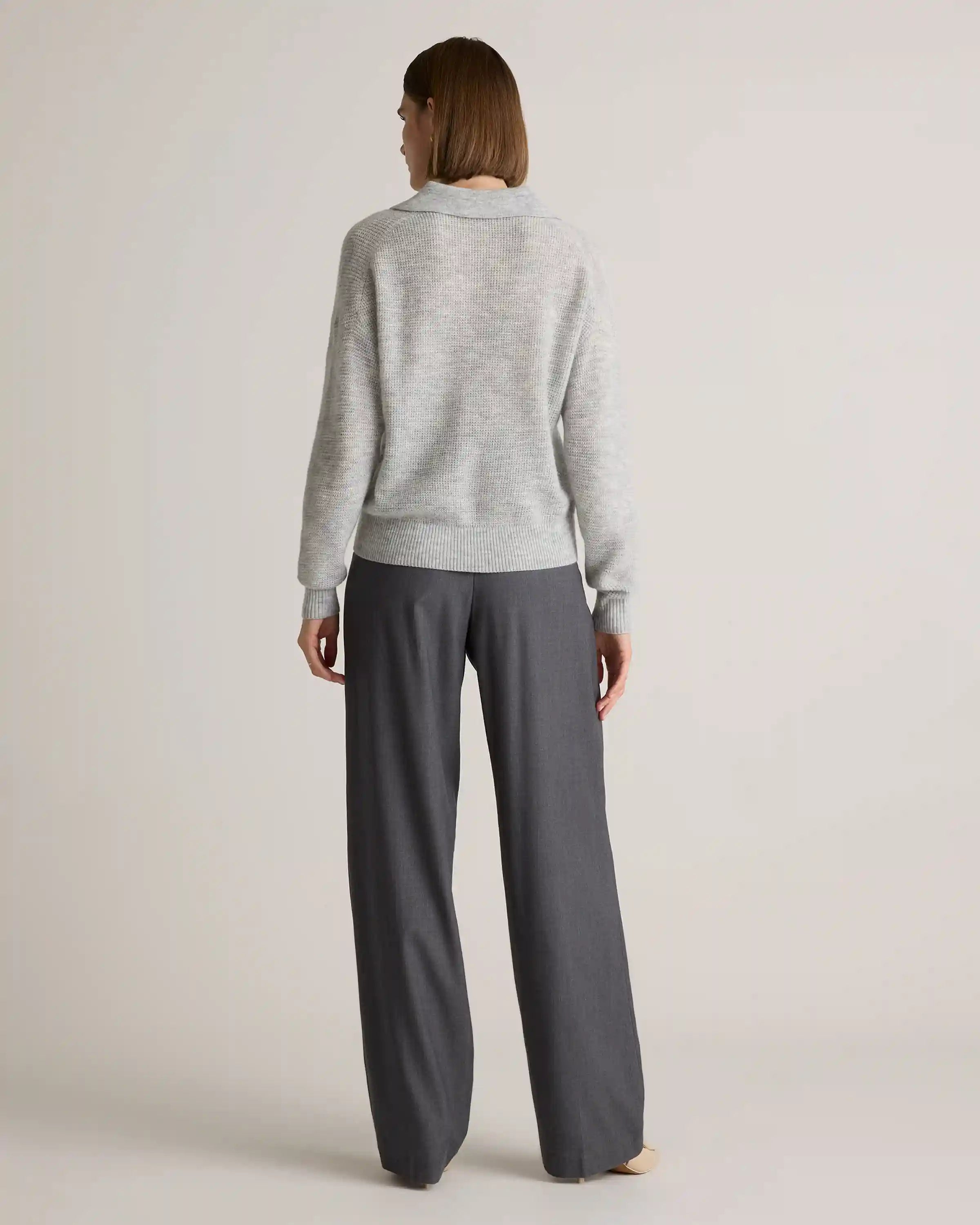 Baby Alpaca-Wool Waffle Stitch Polo Sweater