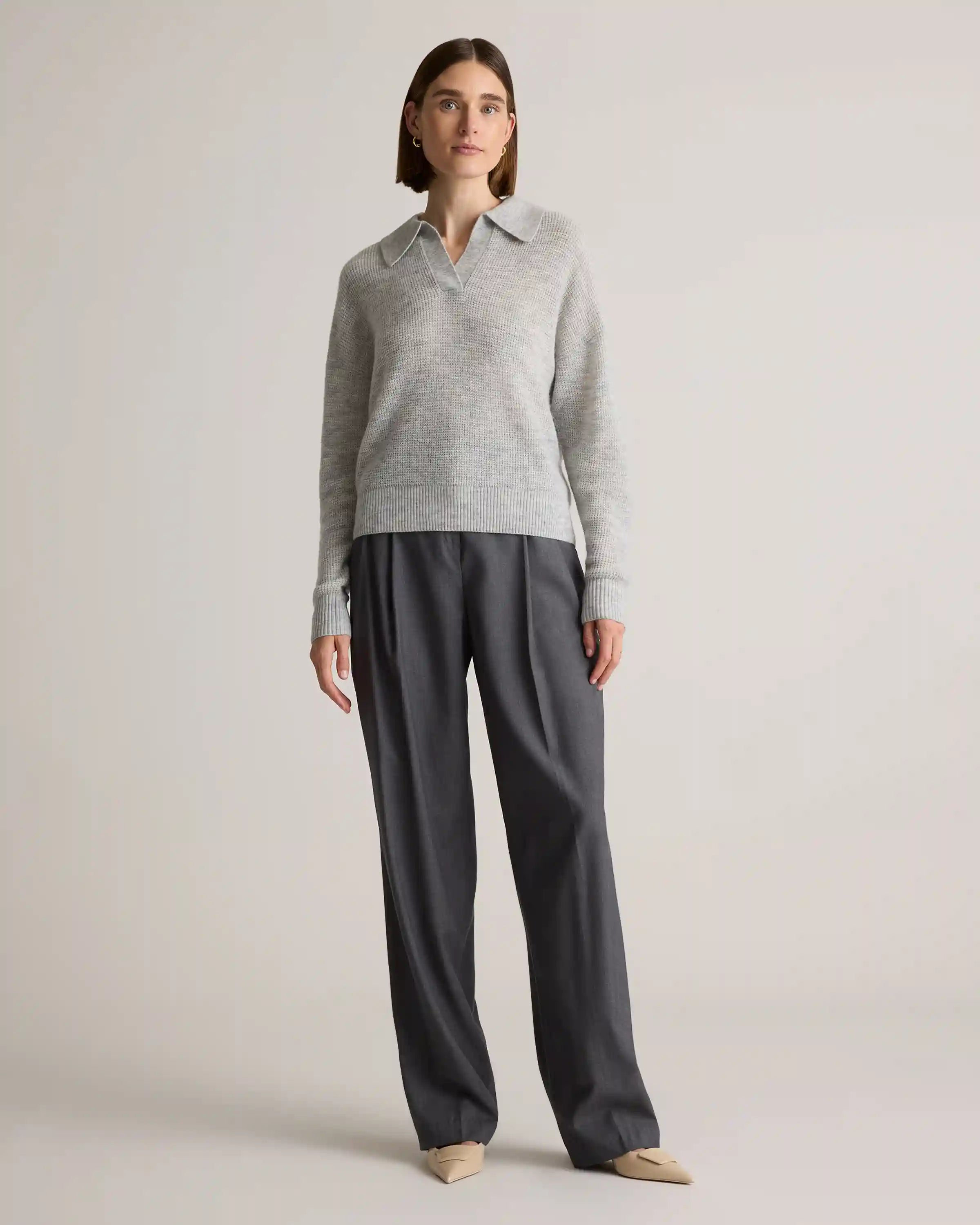 Baby Alpaca-Wool Waffle Stitch Polo Sweater