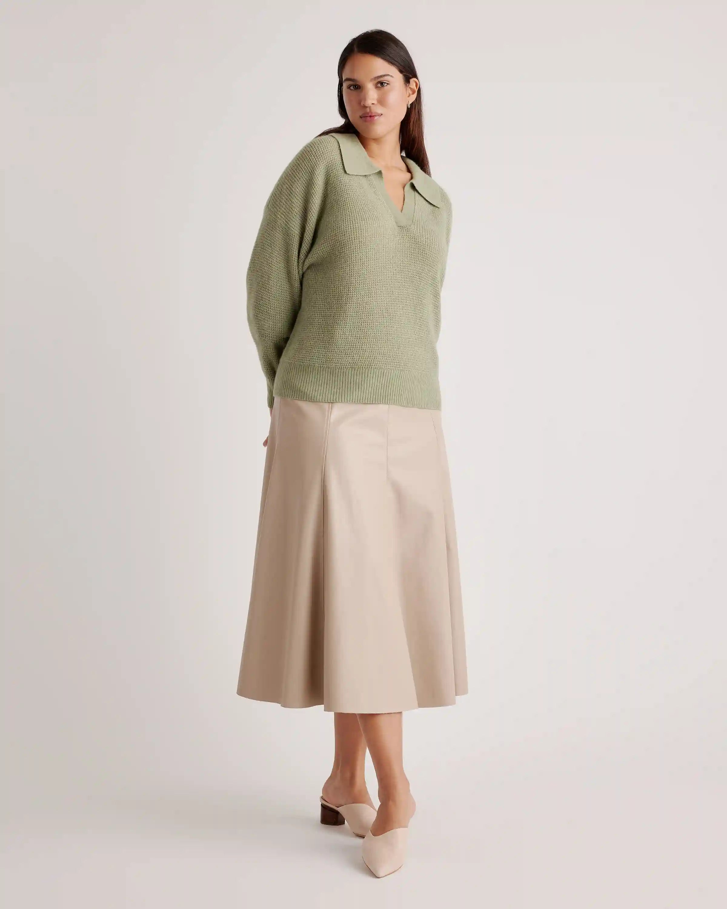 Baby Alpaca-Wool Waffle Stitch Polo Sweater