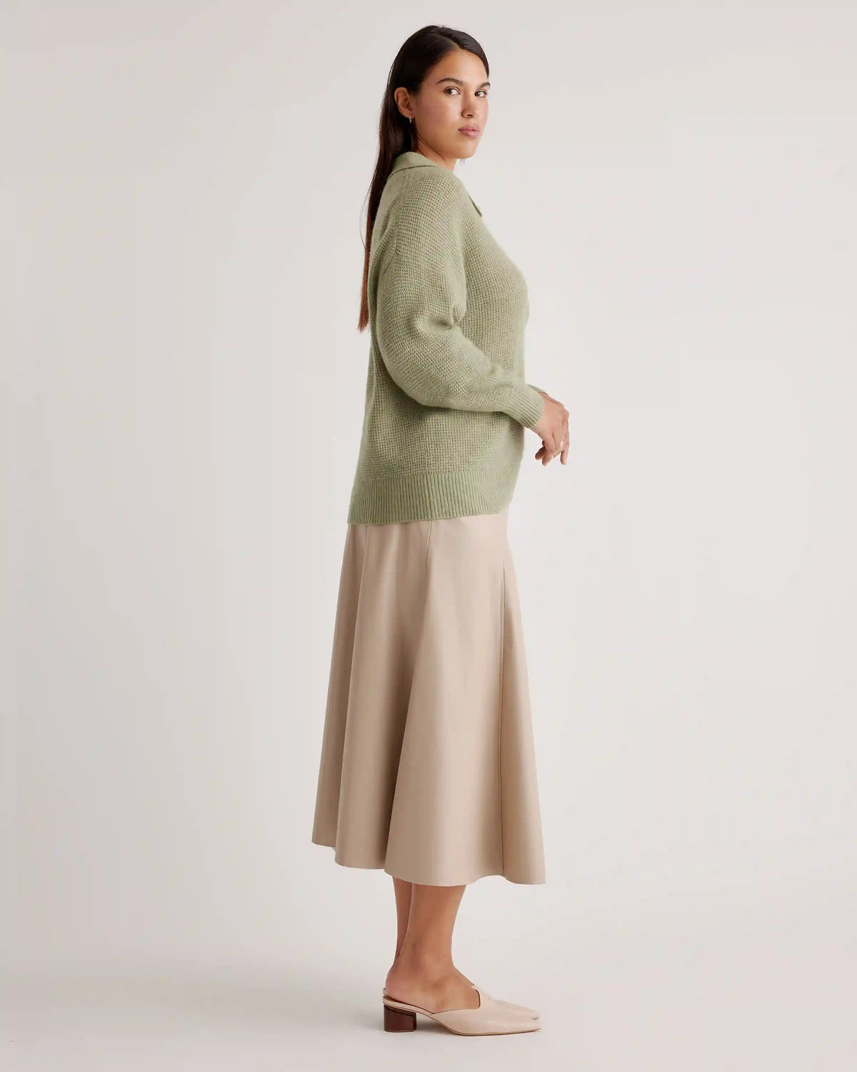 Baby Alpaca-Wool Waffle Stitch Polo Sweater
