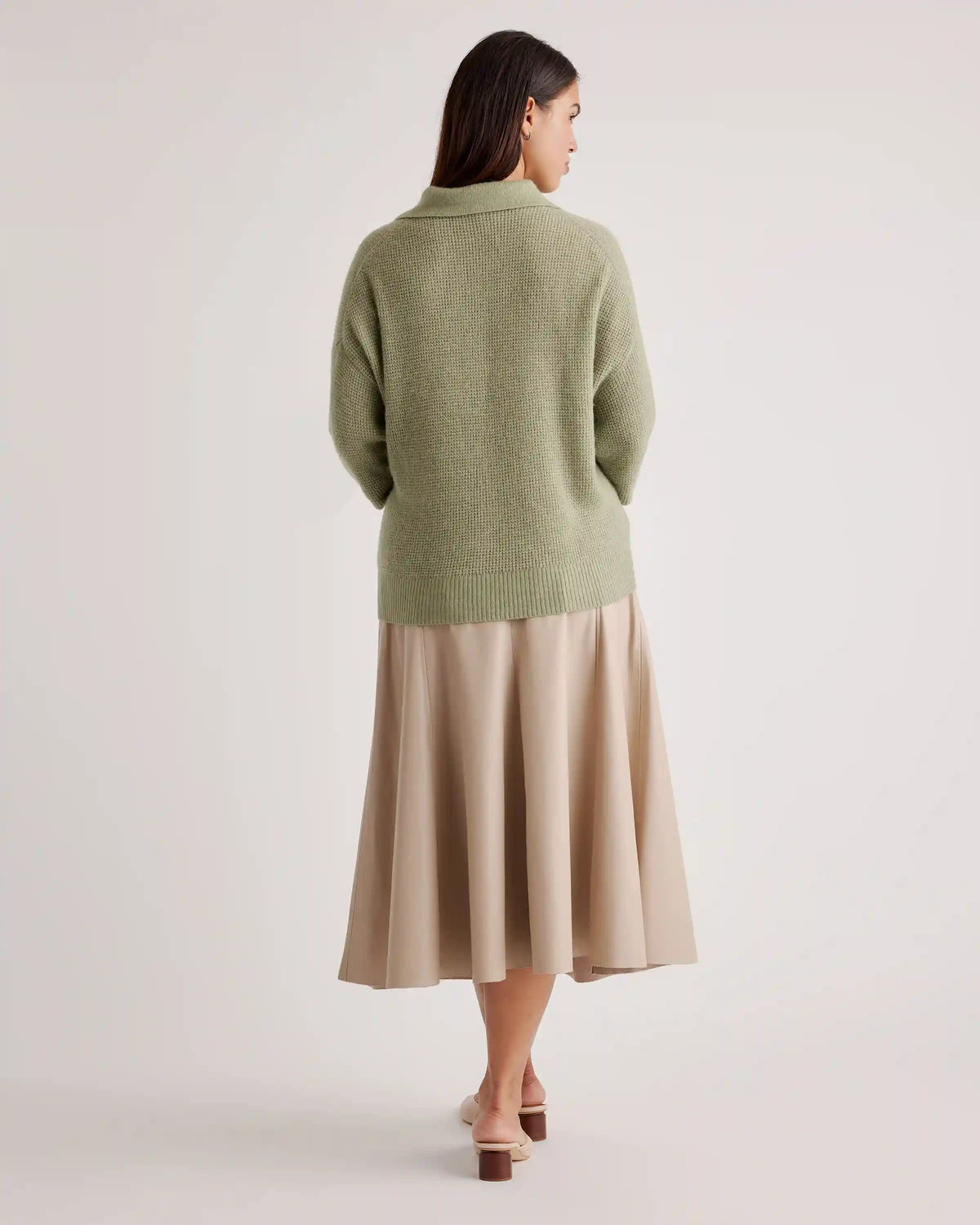 Baby Alpaca-Wool Waffle Stitch Polo Sweater