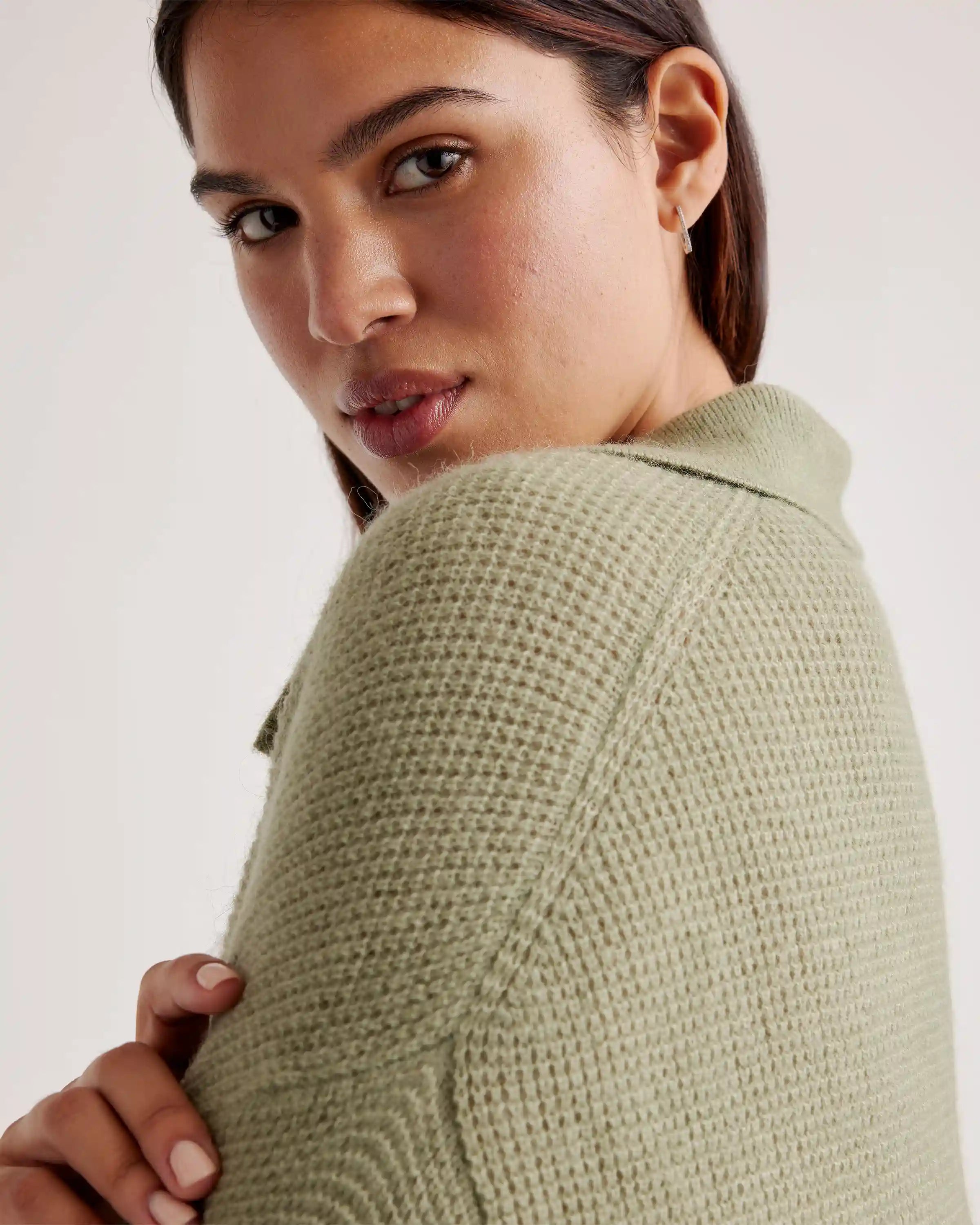 Baby Alpaca-Wool Waffle Stitch Polo Sweater