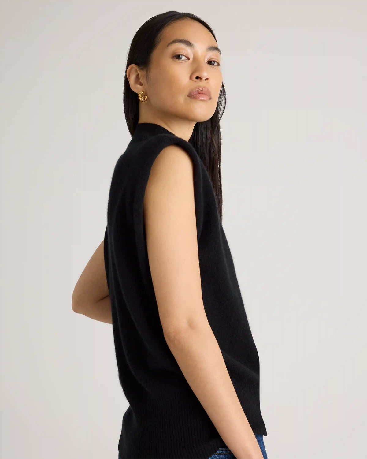 Mongolian Cashmere Padded-Shoulder Sweater Tank