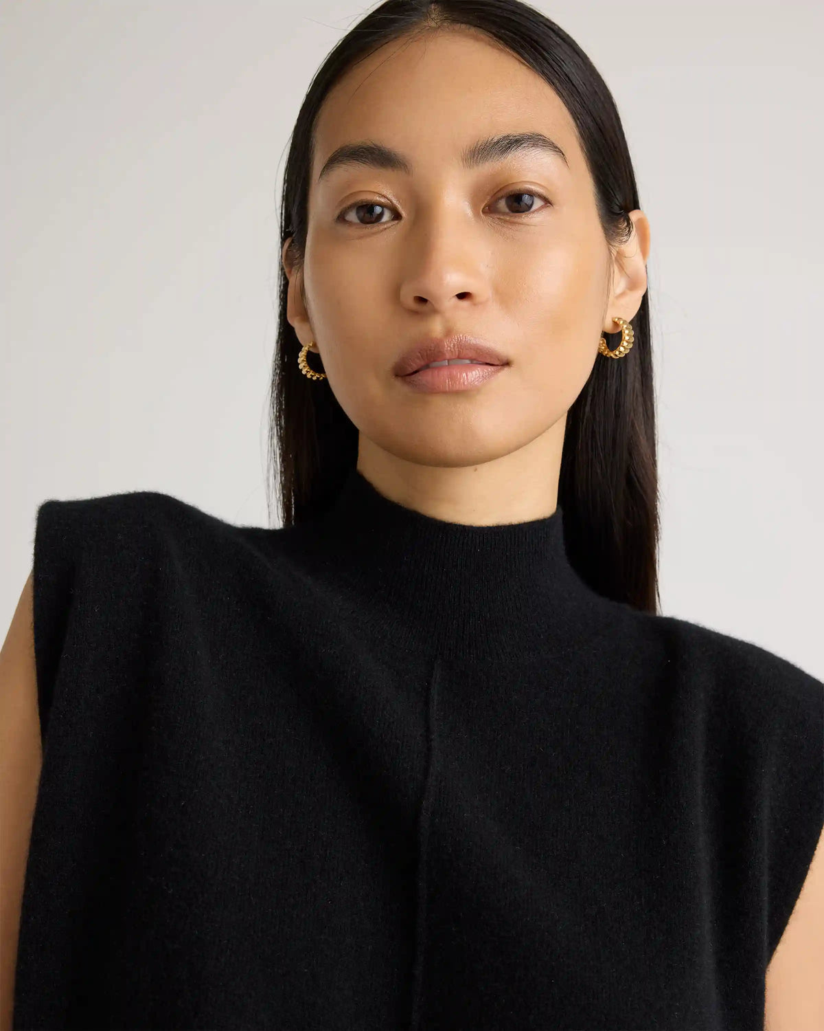 Mongolian Cashmere Padded-Shoulder Sweater Tank