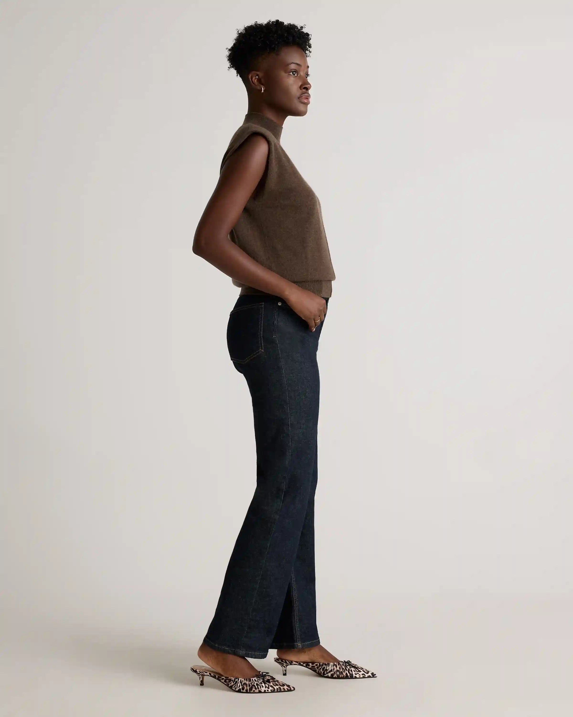 Mongolian Cashmere Padded-Shoulder Sweater Tank