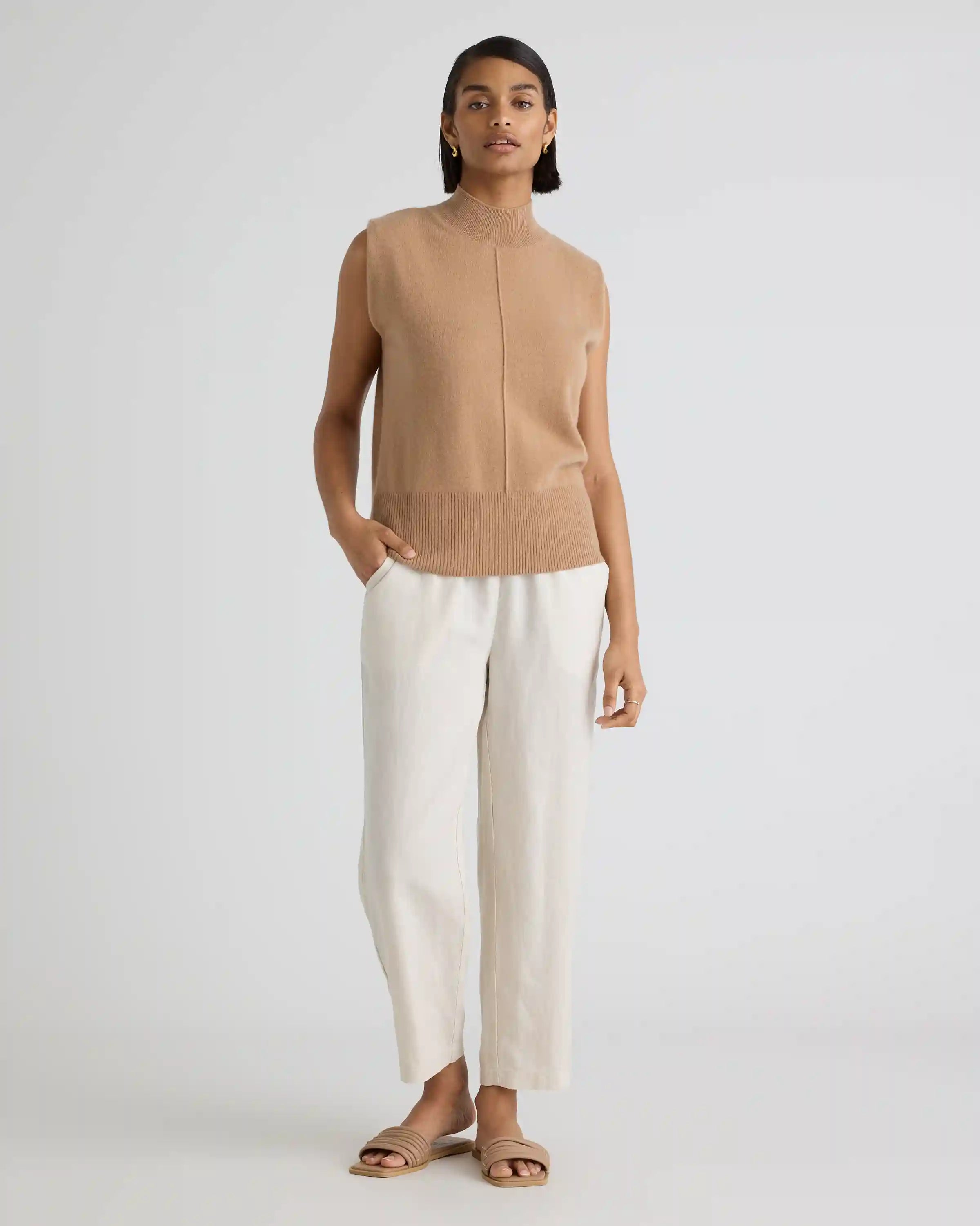 Mongolian Cashmere Padded-Shoulder Sweater Tank