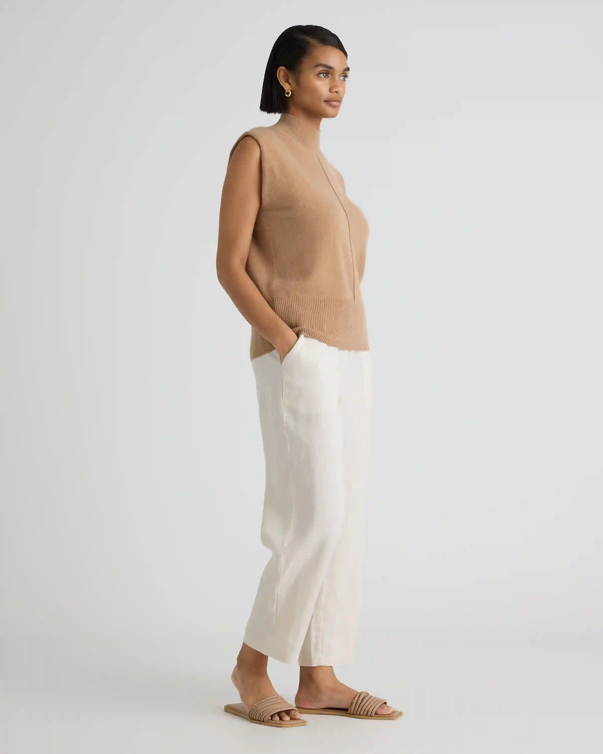 Mongolian Cashmere Padded-Shoulder Sweater Tank