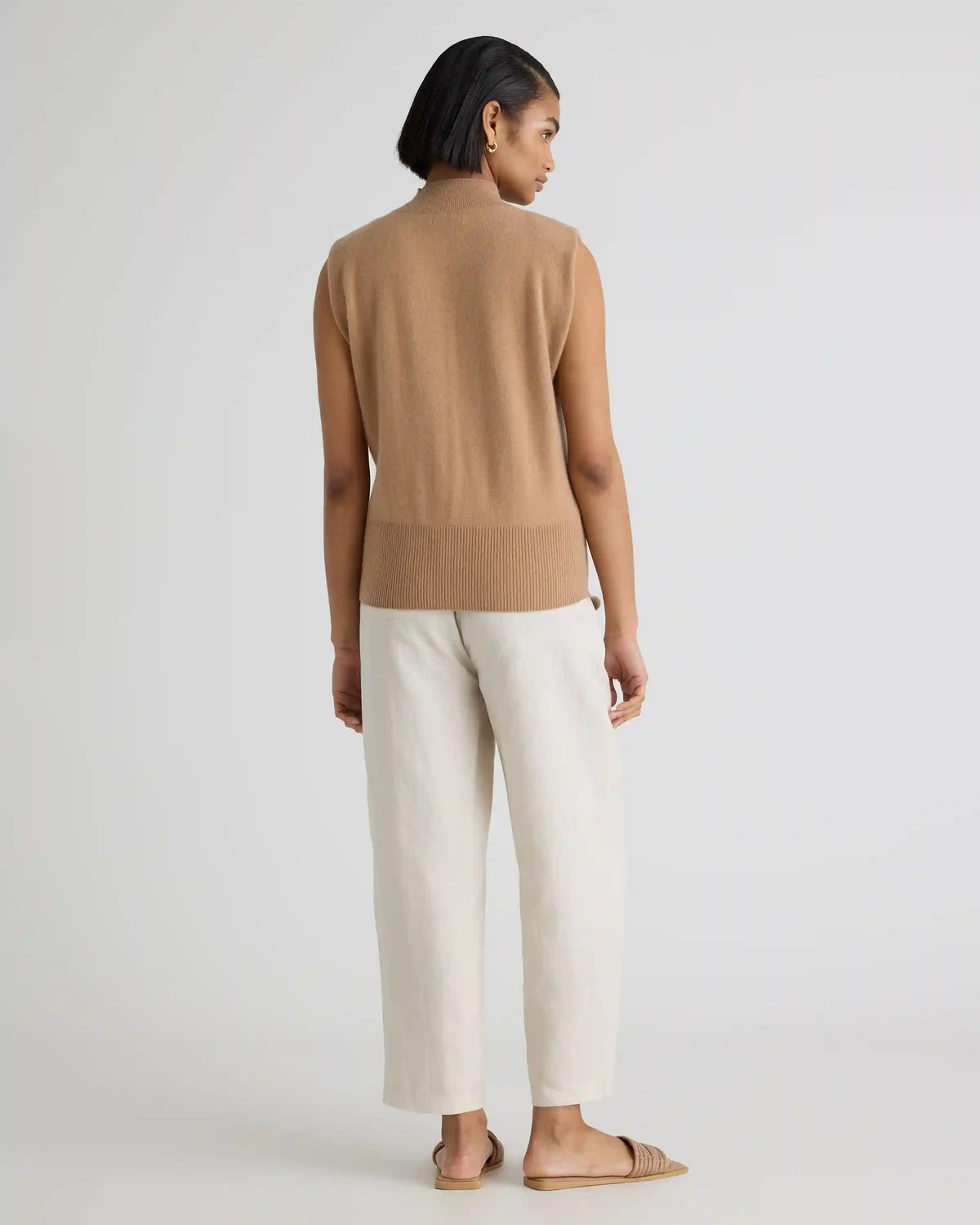 Mongolian Cashmere Padded-Shoulder Sweater Tank