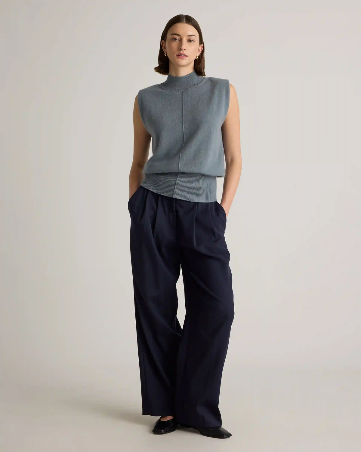 Mongolian Cashmere Padded-Shoulder Sweater Tank