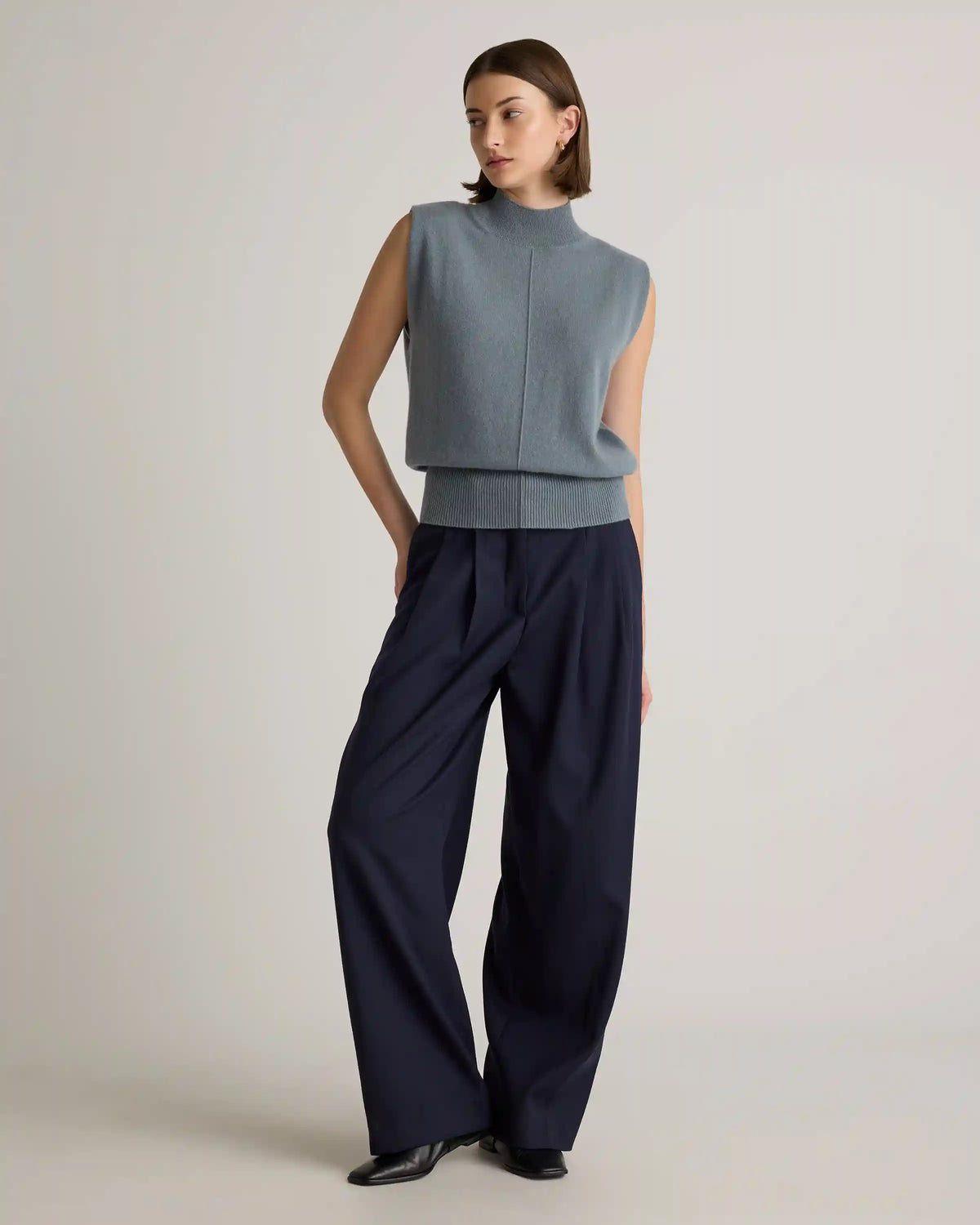 Mongolian Cashmere Padded-Shoulder Sweater Tank