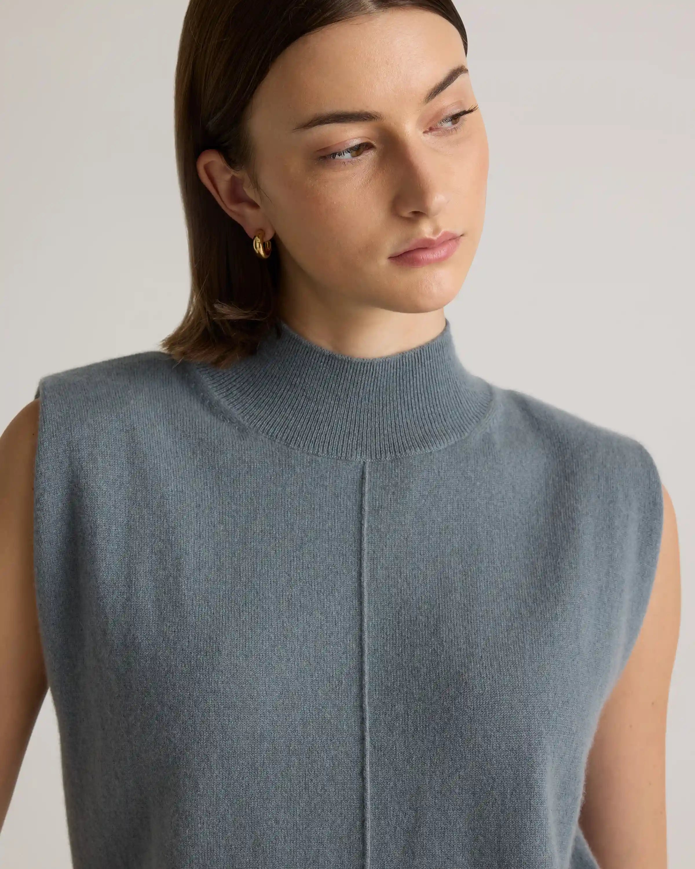 Mongolian Cashmere Padded-Shoulder Sweater Tank