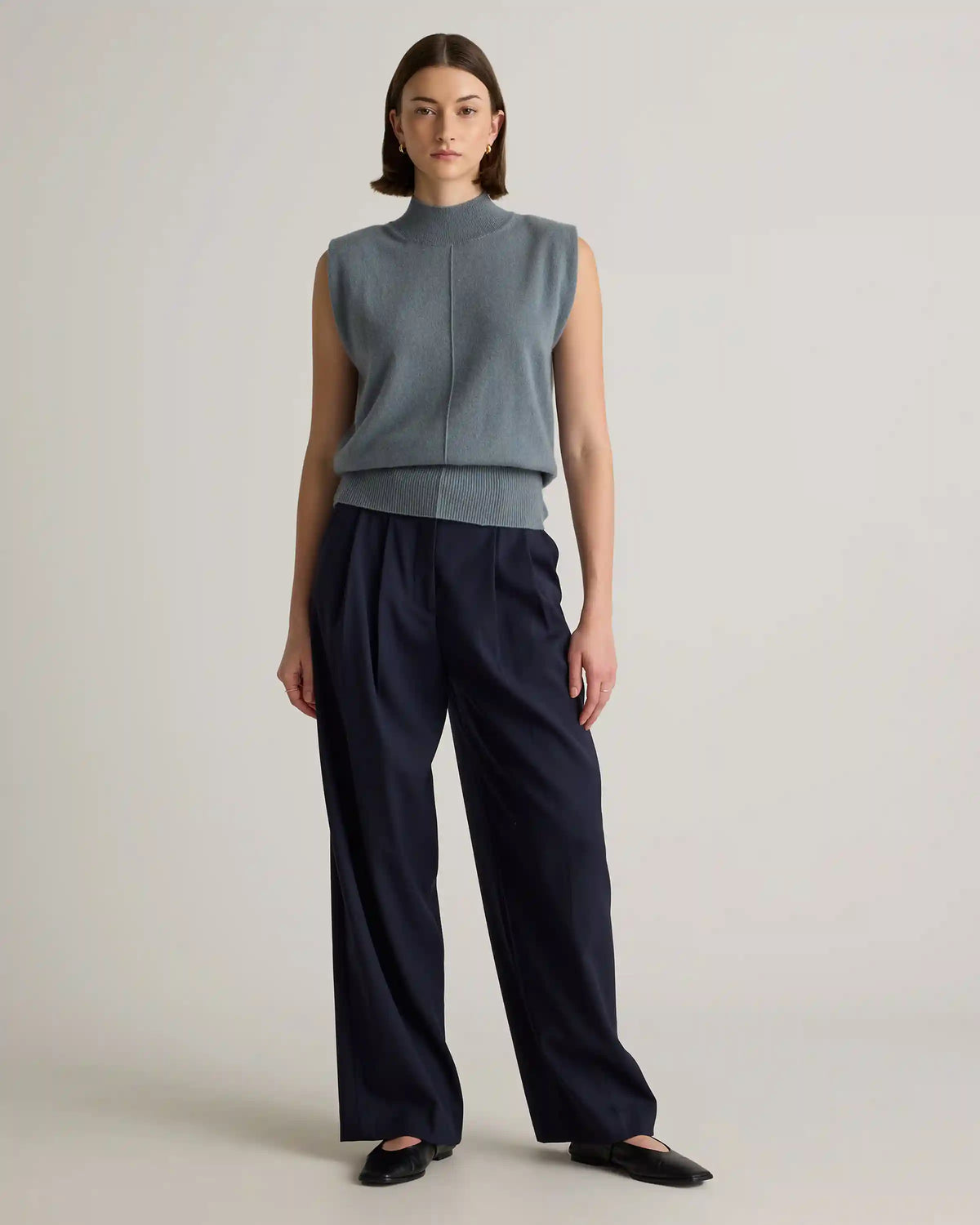 Mongolian Cashmere Padded-Shoulder Sweater Tank