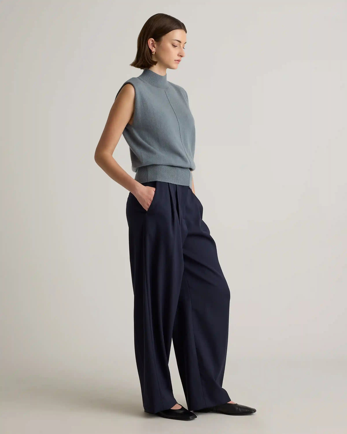 Mongolian Cashmere Padded-Shoulder Sweater Tank